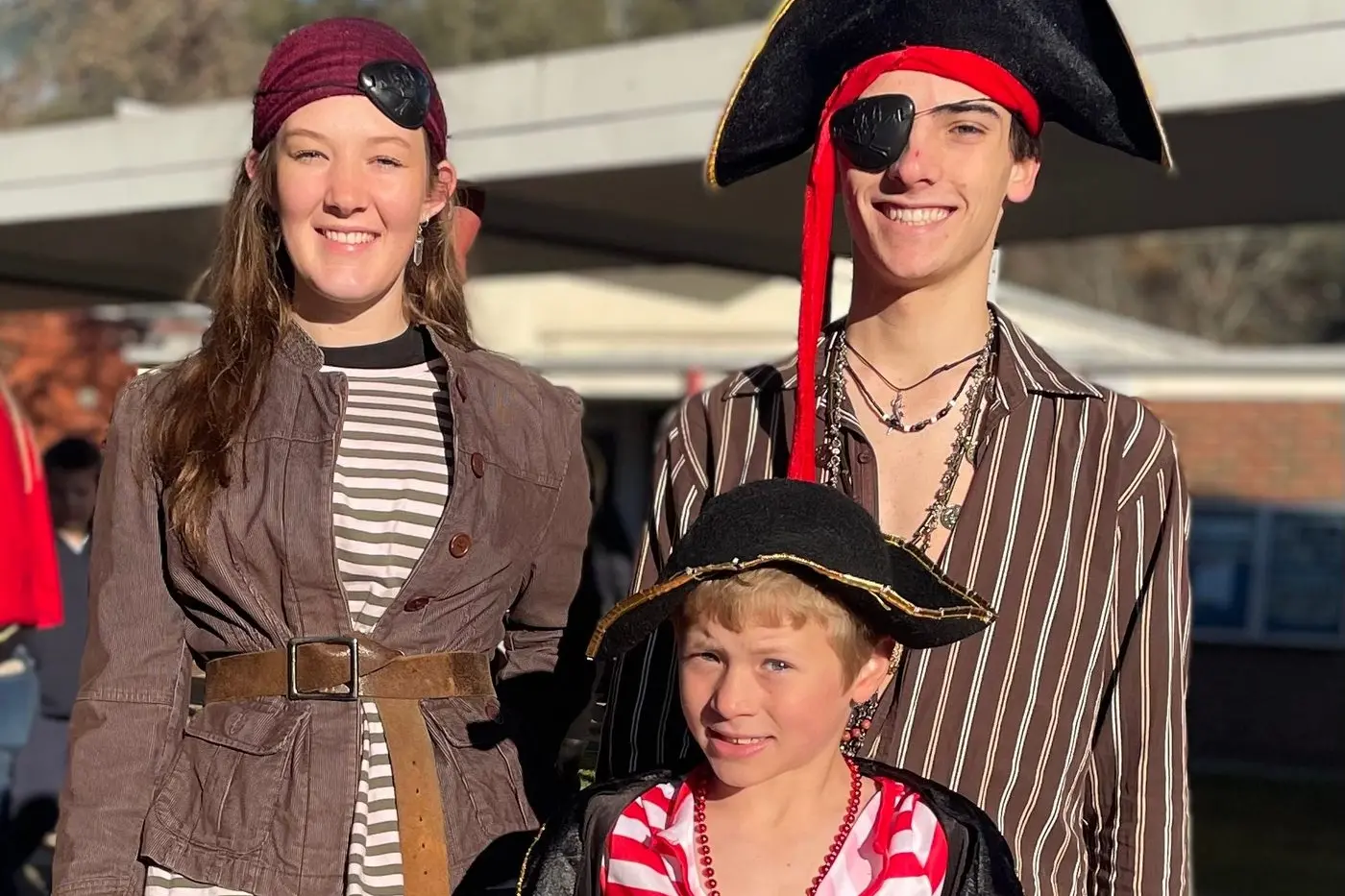 SWASHBUCKLING SWAG: (from left) Sophie Head, Alex Cox and Sam Gough made use of colourful accessories to make their costumes unique. PHOTOS: Bright P-12 College