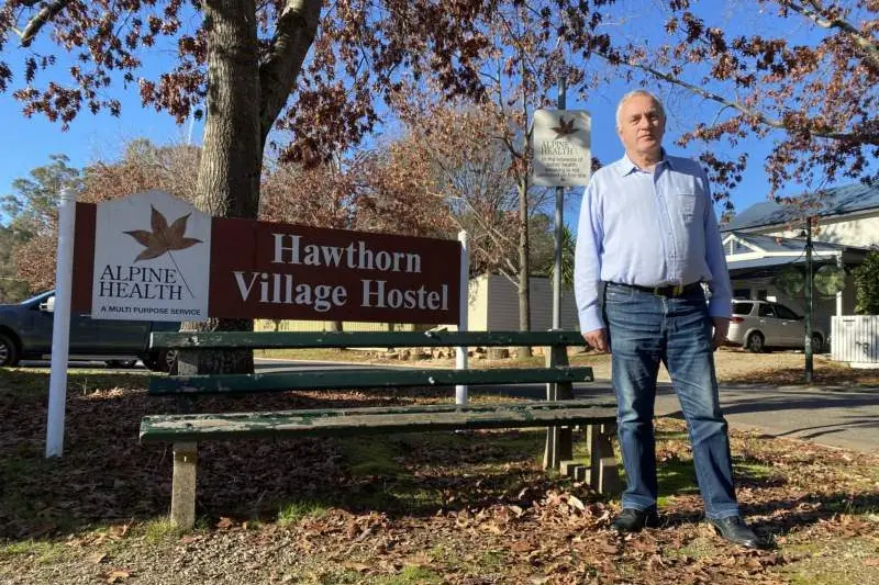 IN LOCKDOWN: Alpine Health CEO Lyndon Seys outside Hawthorn Village in Bright. PHOTO: Nicki Letts 