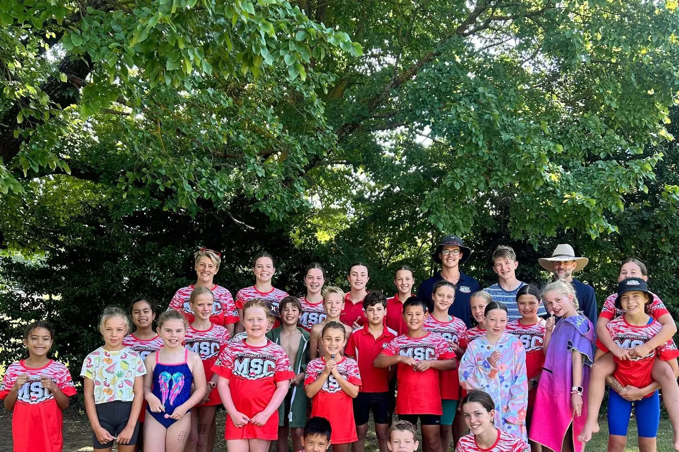 TRIUMPHANT: The successful Myrtleford Swimming Club squad after dominating the Beechworth pennant event.