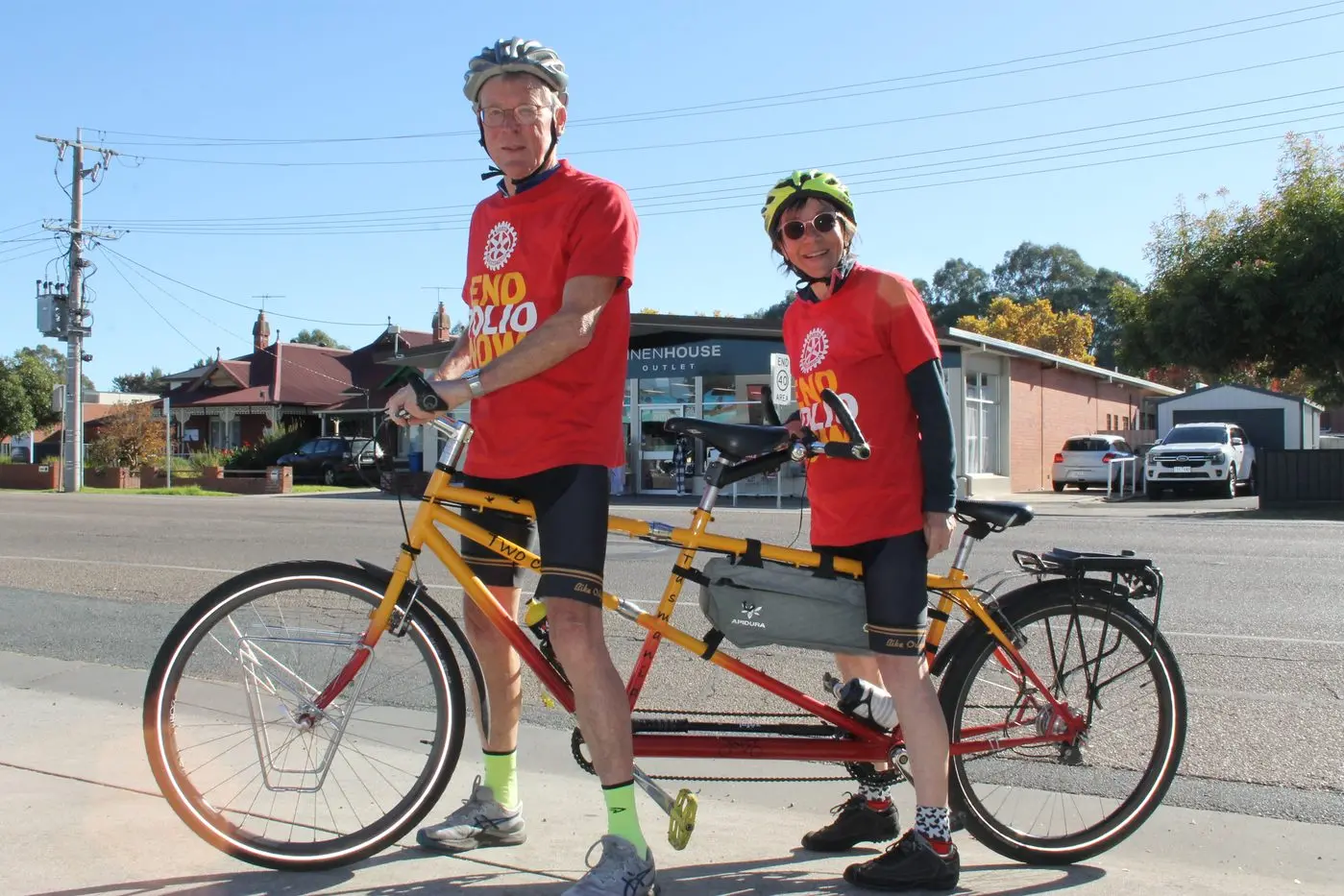 CYCLING FOR A CAUSE: Joyce and Phil Ogden are riding from Adelaide to Sydney in a campaign to end polio. \\nPHOTOS: Jordan Duursma.
