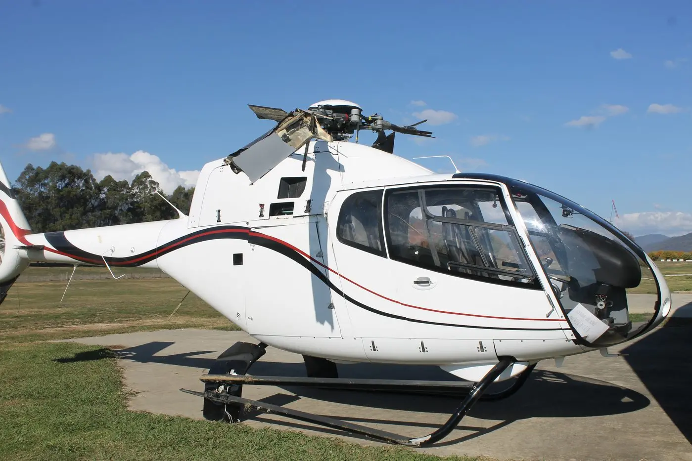 GROUNDED: Thankfully, the damage to the helicopter was minimal and the cabin was not compromised.