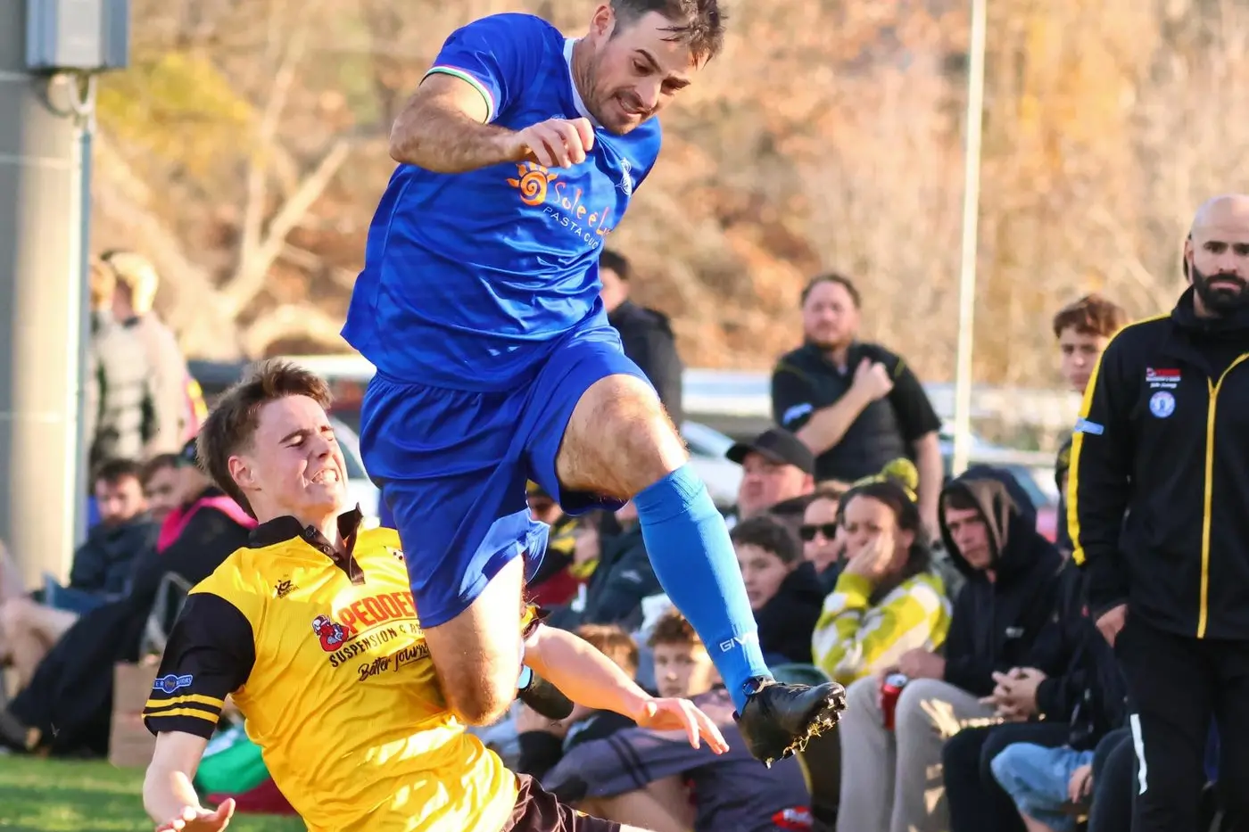 BOUNDING PAST: Tom Morrison evades a scorching tackle in the senior Savoy draw with Hotspurs. PHOTOS: Janet Watt