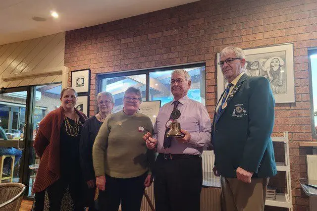 BOARD RENEWAL: (From left) Upper Kiewa Valley Lions vice president Joanna Macklan, secretary Yvonne Sutton, treasurer Kerrie Pryke, president Rodney Hyde and Lions District V6 governor John Houghton, who performed the club\\u2019s changeover proceedings last week. PHOTO: Supplied 