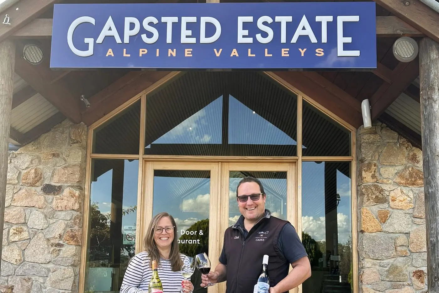 CELEBRATING THE NEWS: Gapsted Estate export manager Louise Vogt and chief executive officer and winemaker Andrew Santarossa. PHOTO: Supplied
