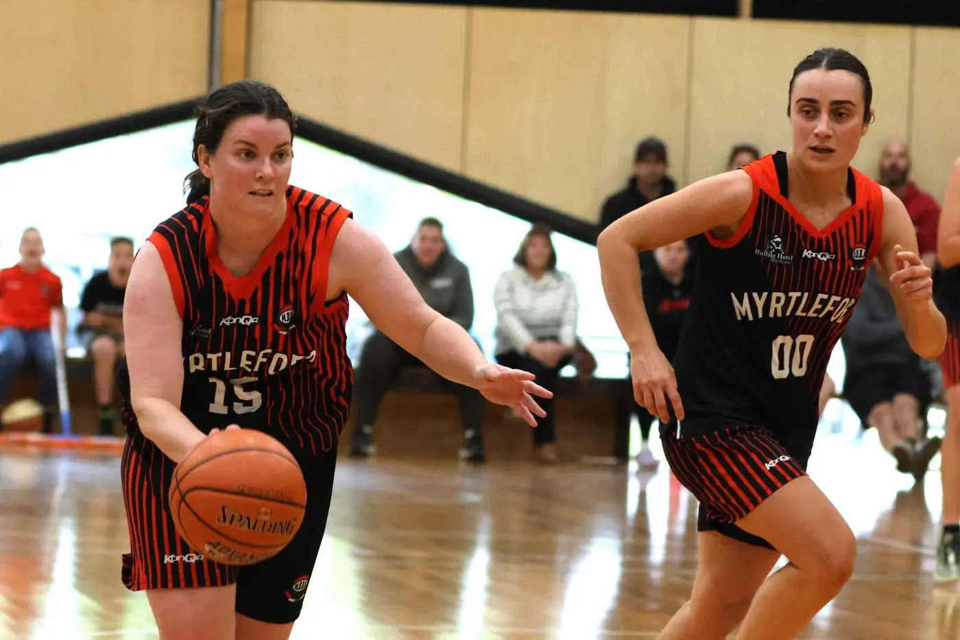OFFENCE: Chaye Crimmins (left) and Paige Zamperoni drive up the court in the Saints\\' seven point win over Wodonga. PHOTOS: Janet Watt