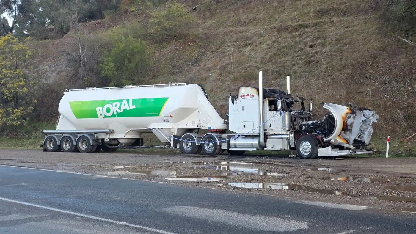 Driver awoken by fire which destroyed his prime mover