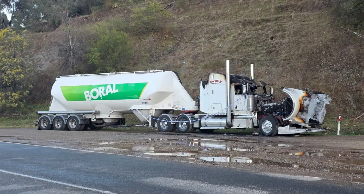 Driver awoken by fire which destroyed his prime mover