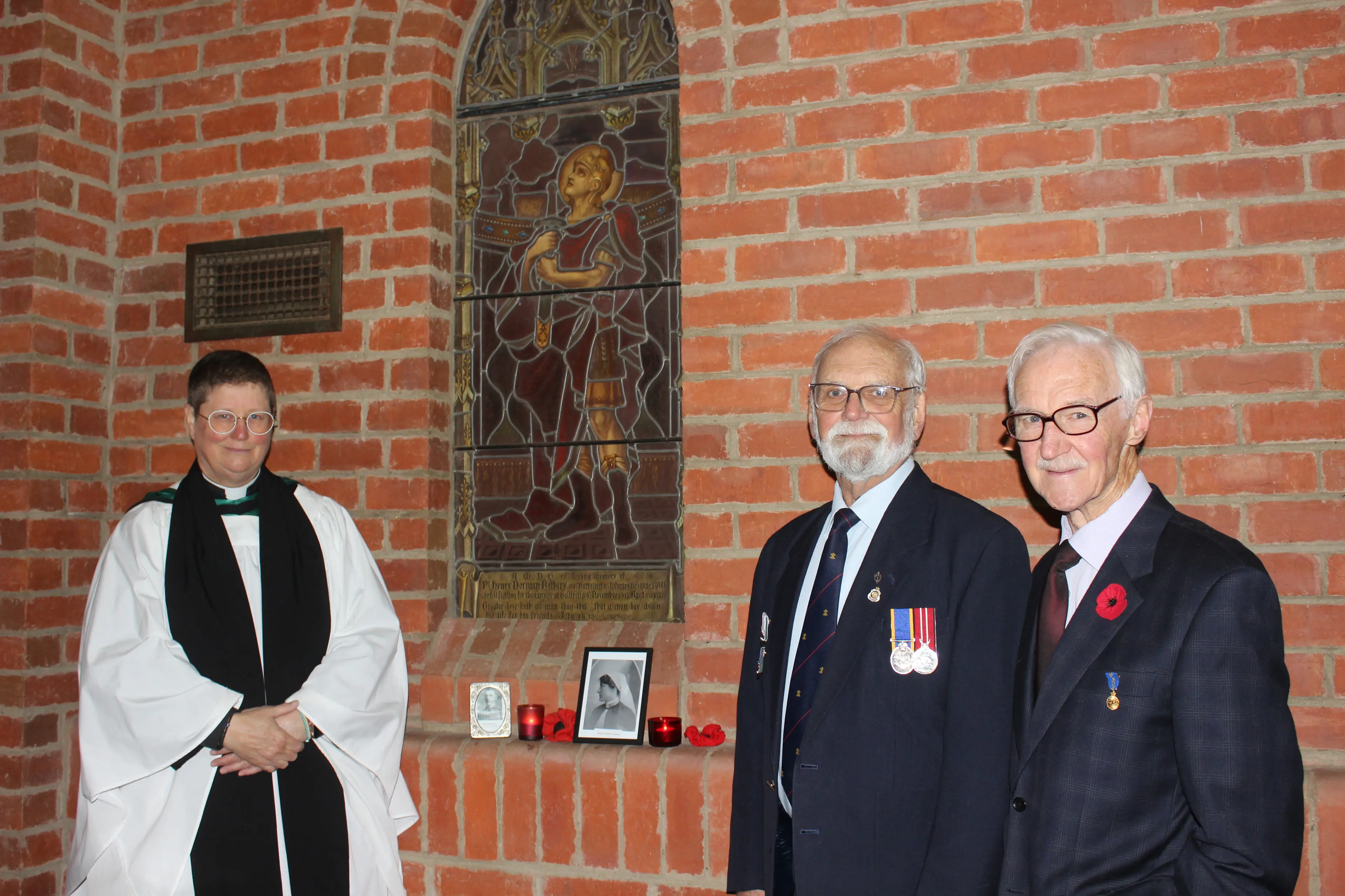 <p>WORLD WAR WOES: Canon Moira Evers, Alan Garside (centre) and John Taylor OAM were at St Paul\\'s Anglican Church to commemorate two local lives lost as part of this year\\'s Remembrance Day. PHOTO: Jenny Zamperoni</p>\\n