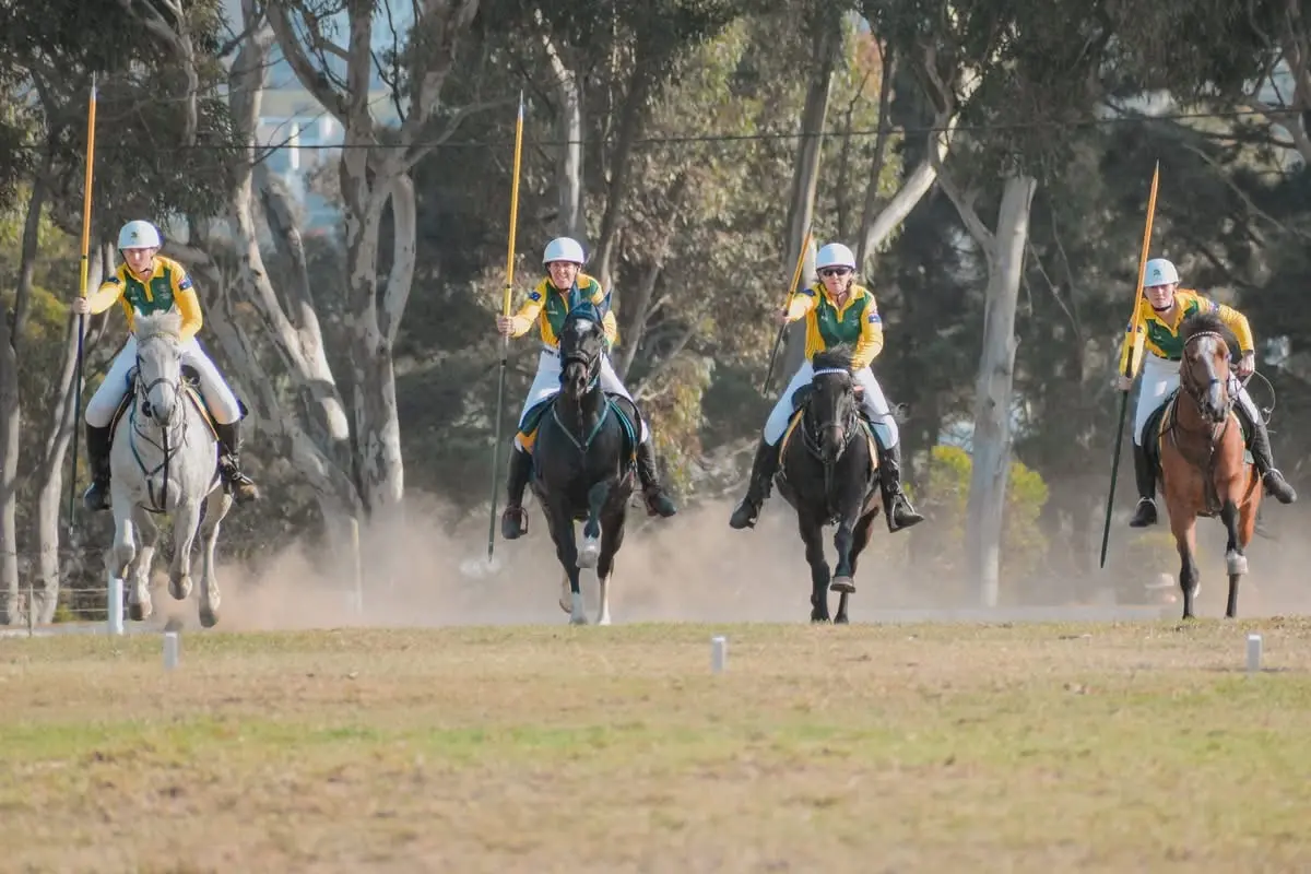 <p>AT FULL TILT: Left to right Brodie Chandler, Christine Staats, Donna Davidson and Taylah Smith in full flight.</p>\\n