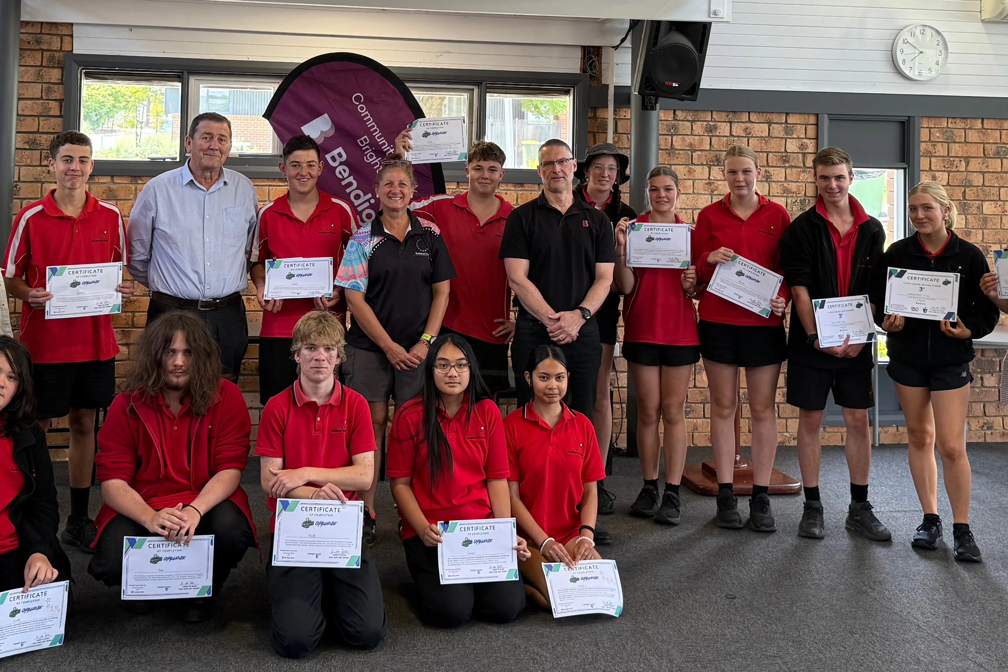 <p>REWARDING RIPPLES: The inaugural \\u2018Get Financially Lit\\u2019 challenge was a great success at Myrtleford P-12 College, with (from left) Annette Rose, Hudson Durling, Zlatko Pear, Cooper Boyer, Kelli Beer, Jock Allan, Aliza Kneebone, Lily Humphries, Meyah Cunnington, Jack Matheson, Maddi Ramia, Tiahna Patten (front row) Liam Hynes, Sam Milligan, Kade Morgan, Amber Ghulam and Hayley Waga leading the way for future financially literate students. PHOTO: CBB</p>\\n