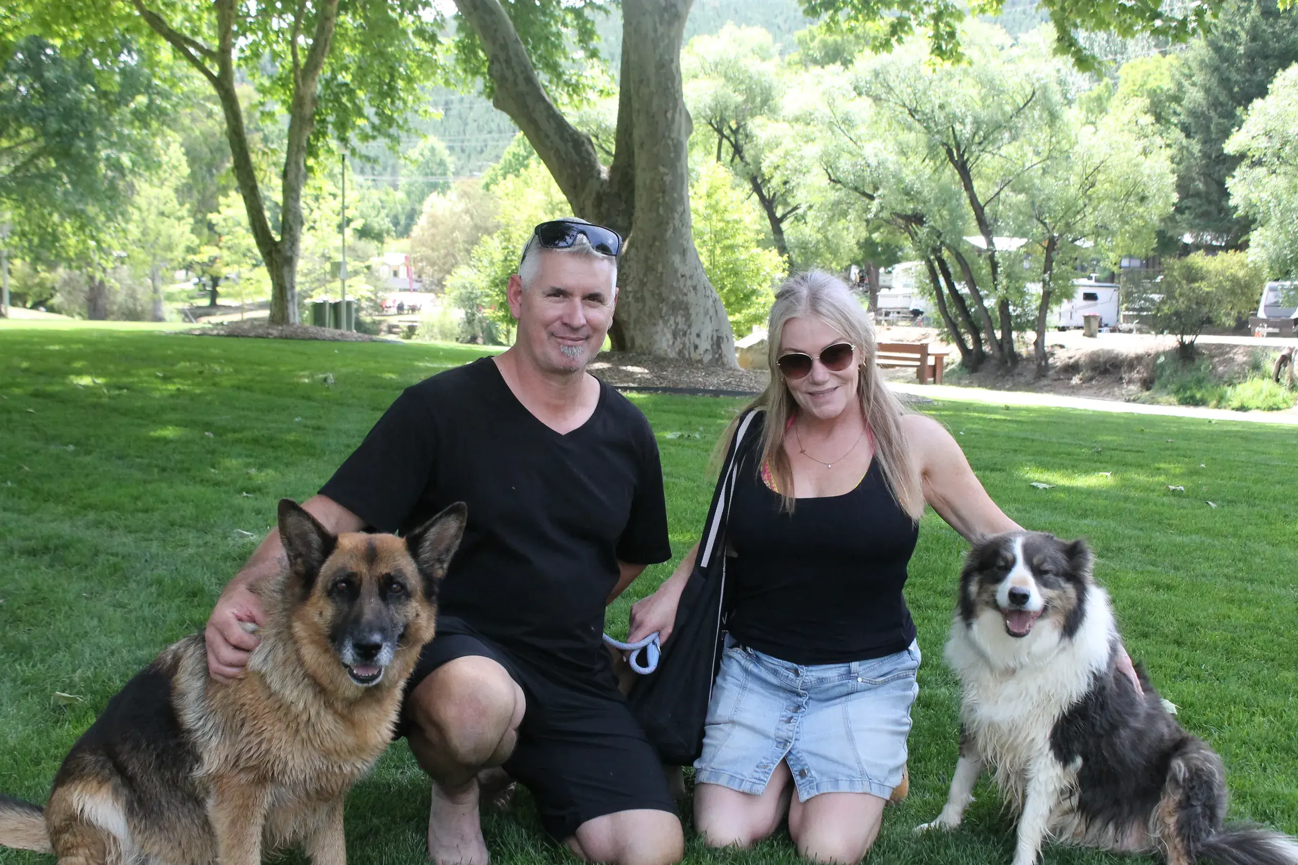 <p>Bright\\'s people around town: Matt and Aimi Smith with their four-legged friends Zoe the German Shepherd and Nala the Border Collie.</p>\\n
