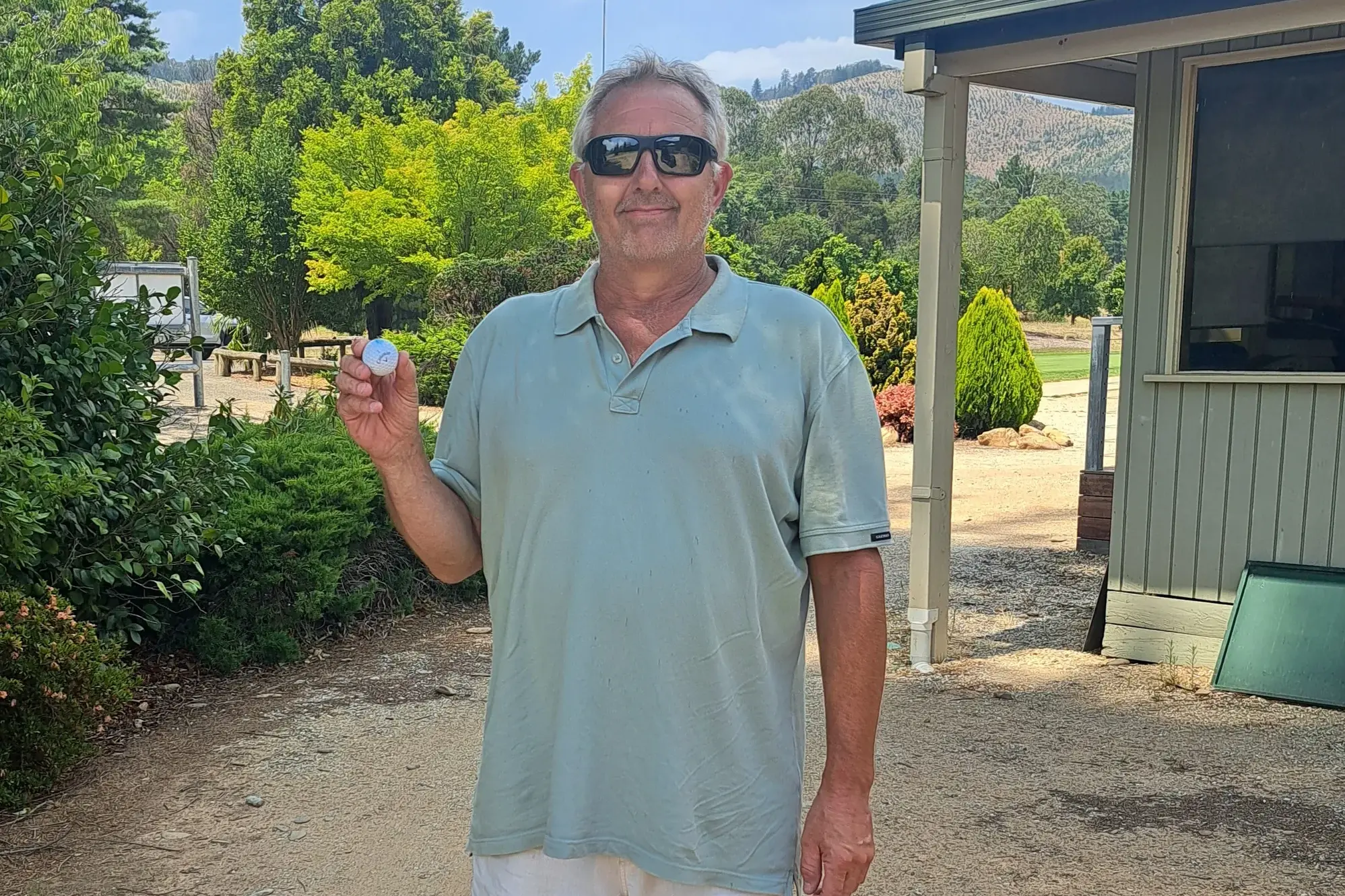 <p>A DREAM FULFILLED: David Bakkum celebrated his hole-in-one on the sixth hole at Bright.</p>\\n