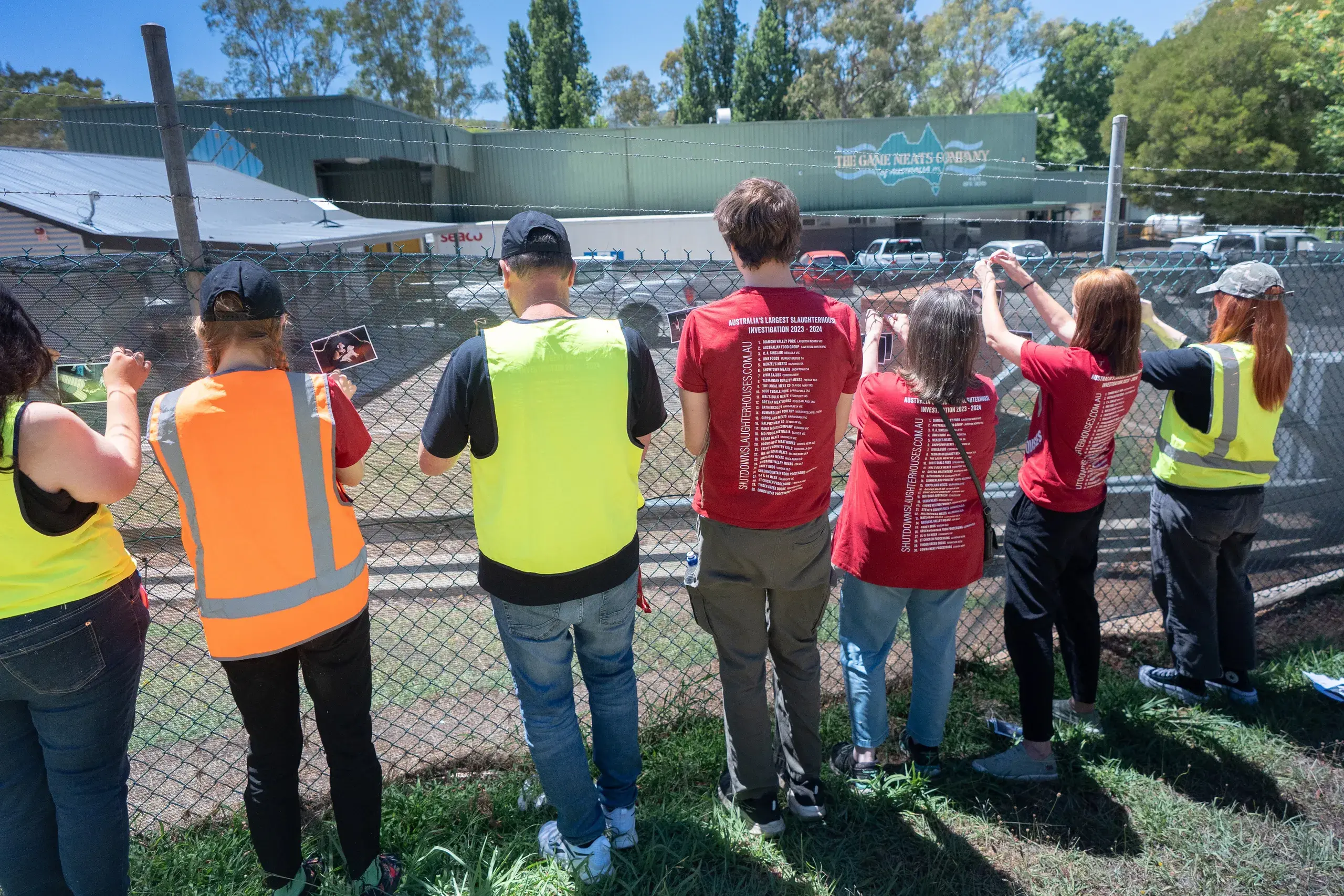 <p>CALL FOR COMPASSIONATE CULLS: Protestors from animal protection organisation Farm Transparency Project gathered outside the Game Meats Company slaughterhouse in Eurobin, Victoria. PHOTO: FTP.</p>\\n
