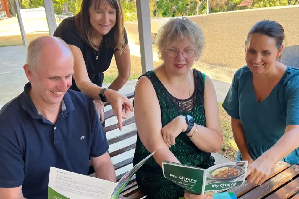 <p>WHAT\\'S TO EAT: Alpine Health Community Home Care Team members (from left) Peter Burgess (operational director),  Helen Johnson, Vicky  Southgate and Renee West inspect the Lite n\\' Easy menu, which clients will have from 31 March.</p>\\n