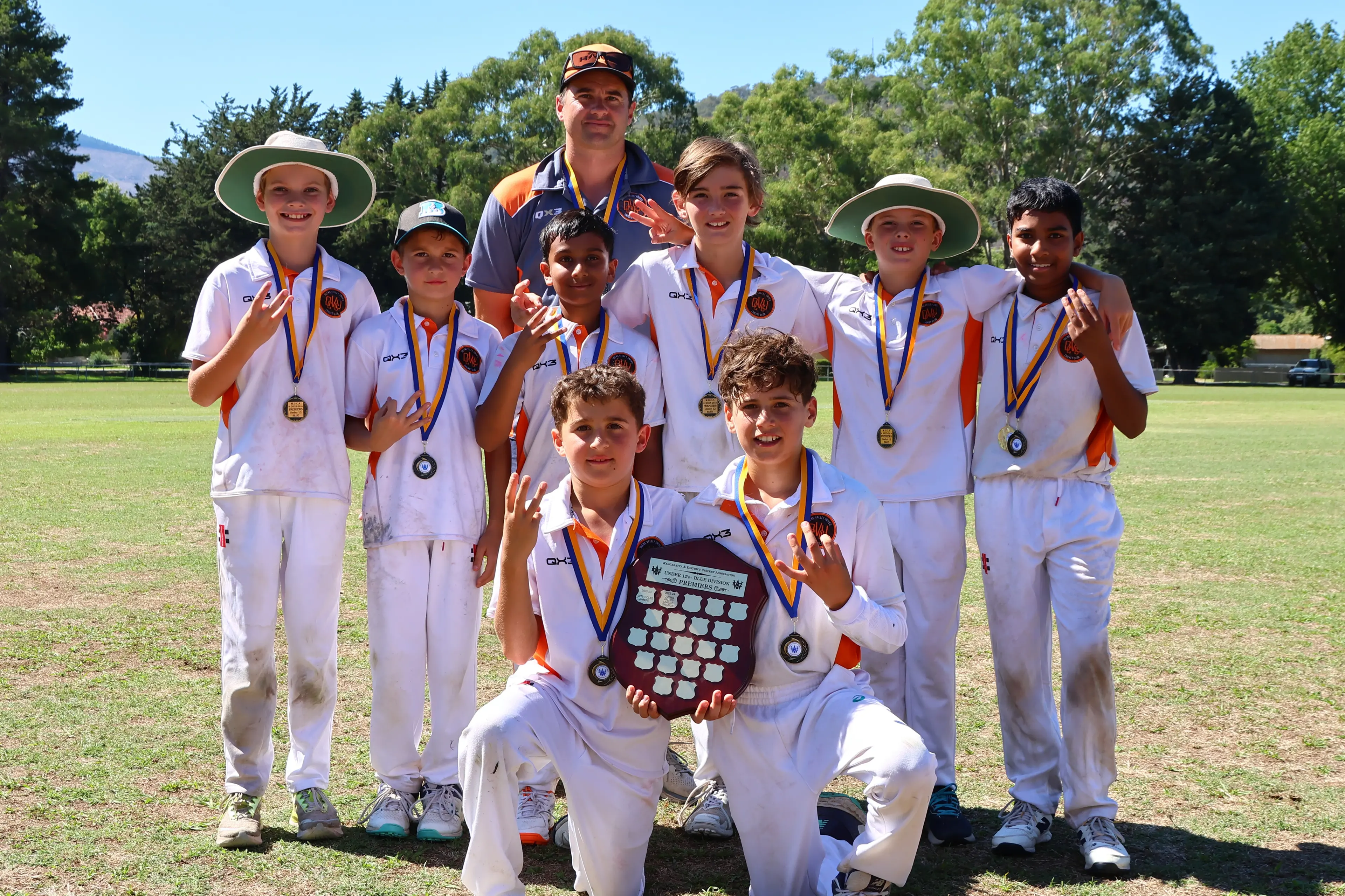 <p>TIGERS ROAR: The 2025/26 WDCA Under 12 Blue division champions Ovens Valley United Orange (back, from left) Lachlan Earl, Archer Harris, coach Joshua Harris (behind), Linuk Alwis, Koby Harris, Frederick Ives, Thenuk Alwis, (front, from left) and co-captains Rylan Harris and Beau Sanderson. PHOTOS: Janet Watt</p>\\n