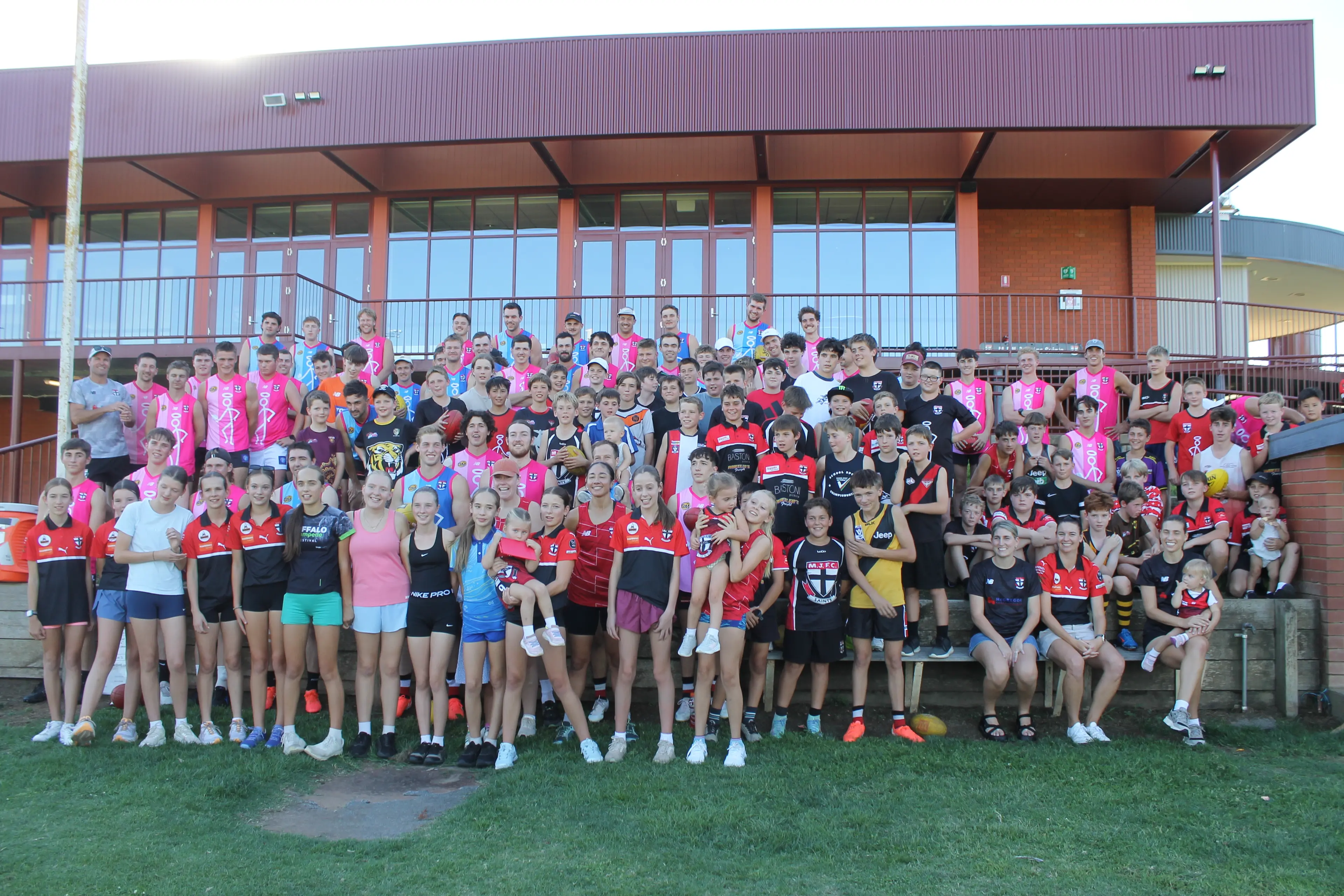 <p>SMILING SAINTS: Everyone was ready to get out on the oval or netball courts and celebrate Community Day at the local club. PHOTOS: Phoebe Morgan</p>\\n