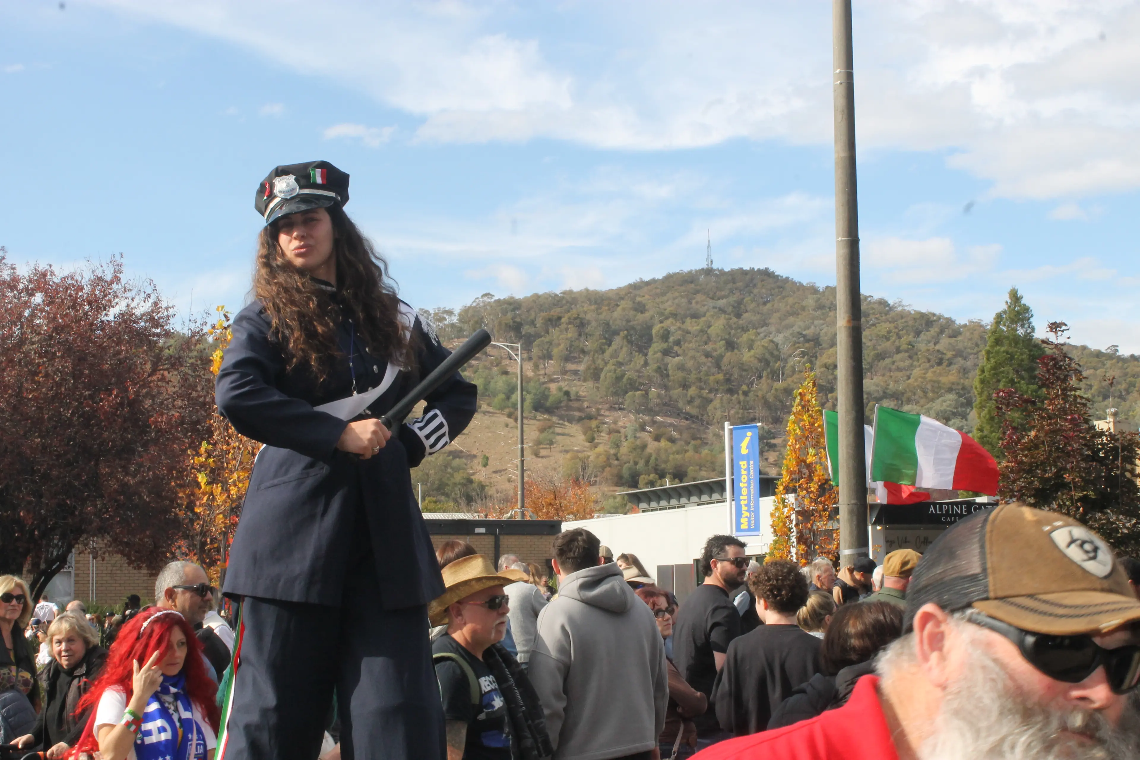 <p>CARABINIERI COMES TO TOWN: Some Italian federal police officers dropped by last year\\'s La Fiera to make sure any rabble-rousers couldn\\'t escape the long legs of the Law. PHOTO: Phoebe Morgan</p>\\n