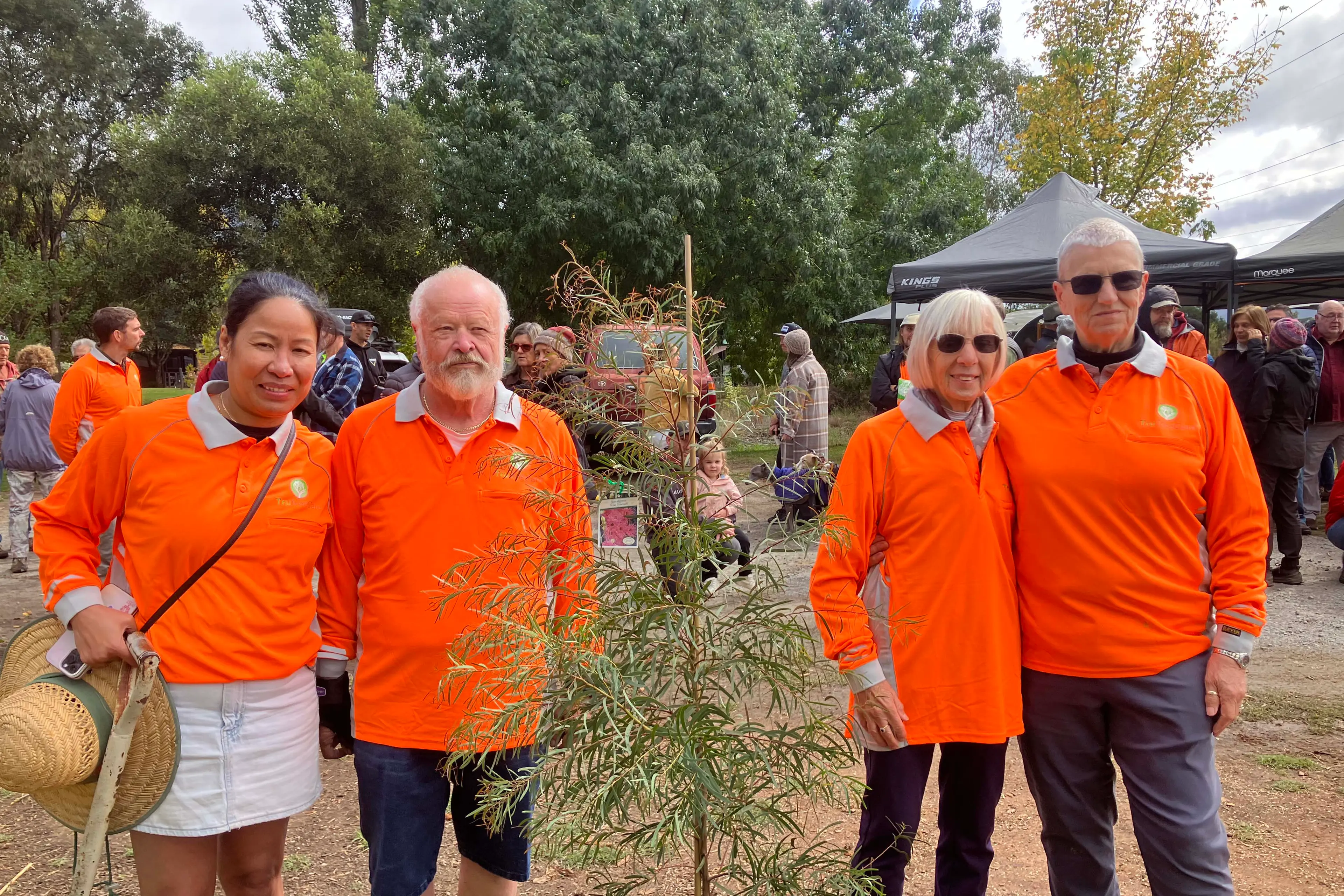 <p>GRATEFUL: Pictured with the tress are (from left) Leah, Graham and Helen Truran and Anne Robinson. </p>\\n