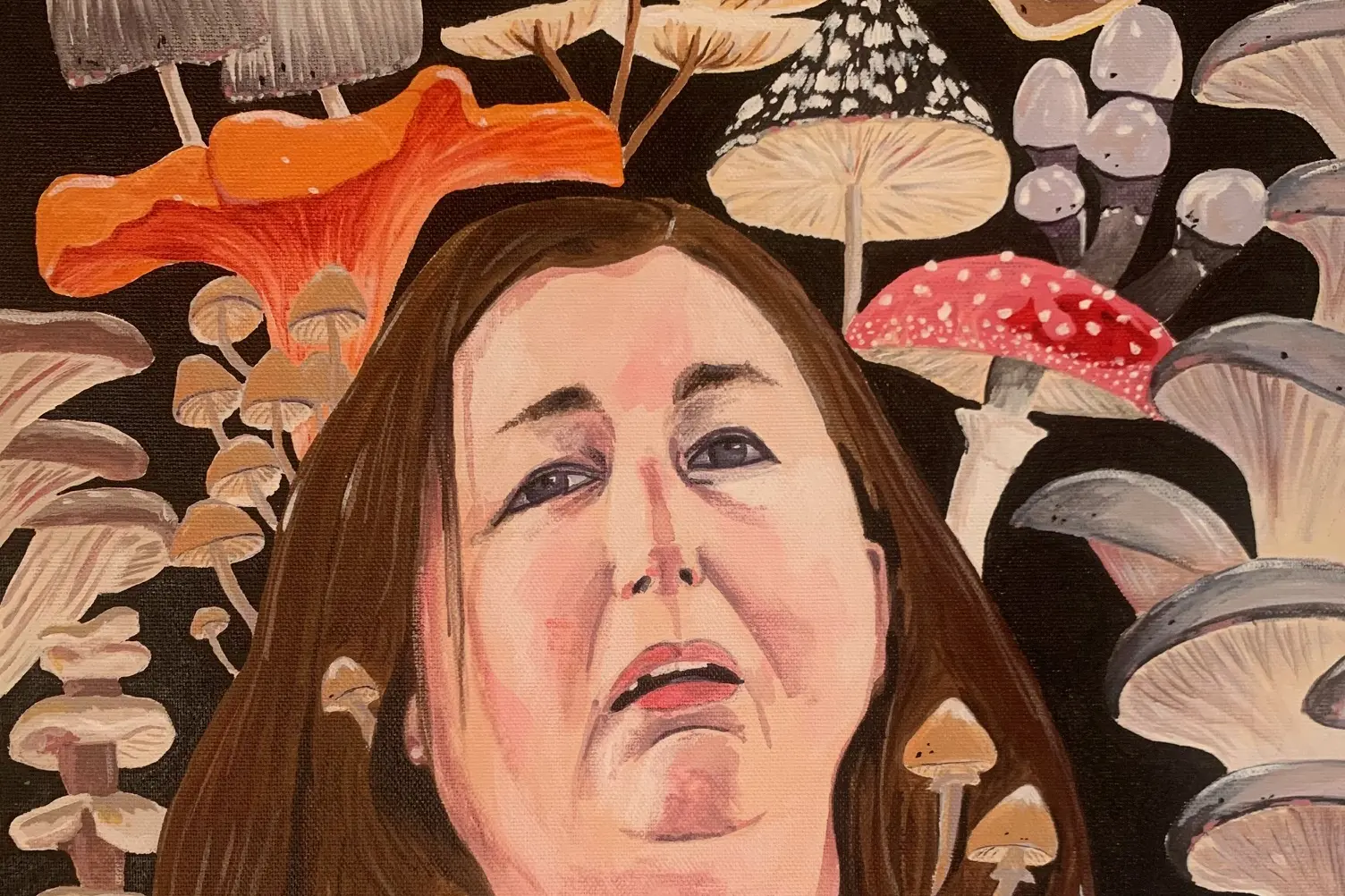 <p>LOCAL TALENT: Fungal Rotters by Mansfield artist Cindy Mortyn pictures convicted \\u201Cmushroom murderer\\u201D Erin Patterson.</p>\\n