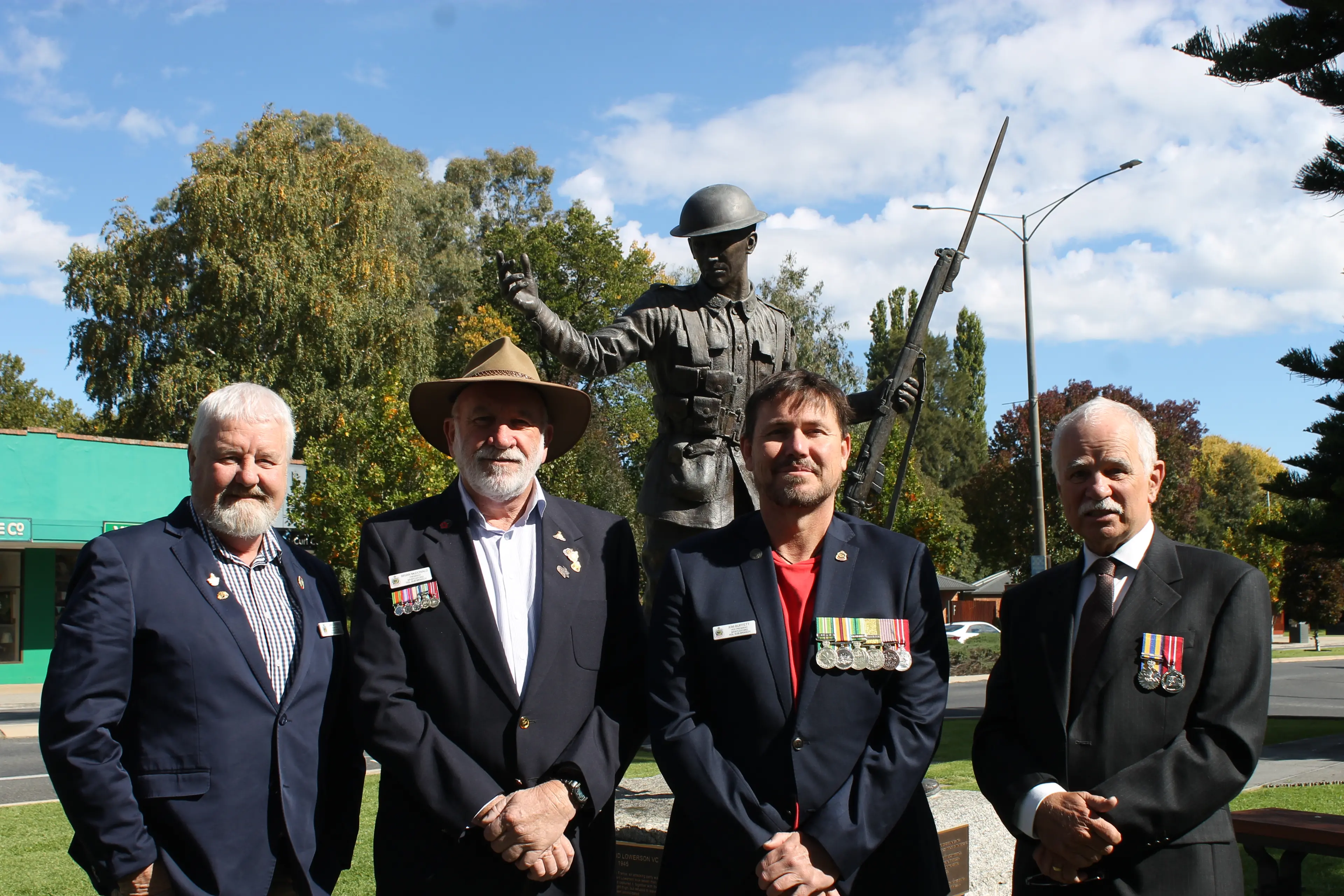 <p>CALL TO ACTION: Myrtleford RSL Sub-Branch members (from left) secretary David Byrne, president Brian McDonald, vice president Kim Buffett and treasurer Mark Blackburn, are inviting the community to attend this Saturday\\'s ANZAC Day services and keep the ANZAC spirit alive. PHOTO: Phoebe Morgan.</p>\\n
