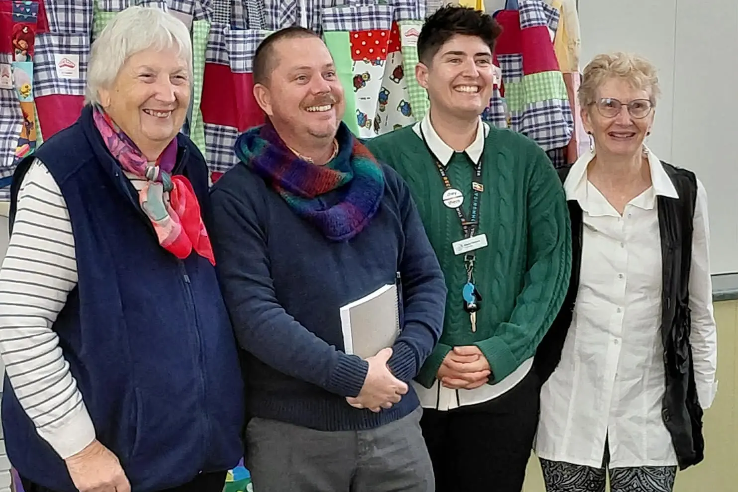 <p>A WELCOME VISIT: From left Vivienne Harding, Cr Dave Fuller, Cr Allison Winters, and Mary-Ann Sargent at the morning tea with Wangaratta Boomerang Bags volunteers.</p>\\n