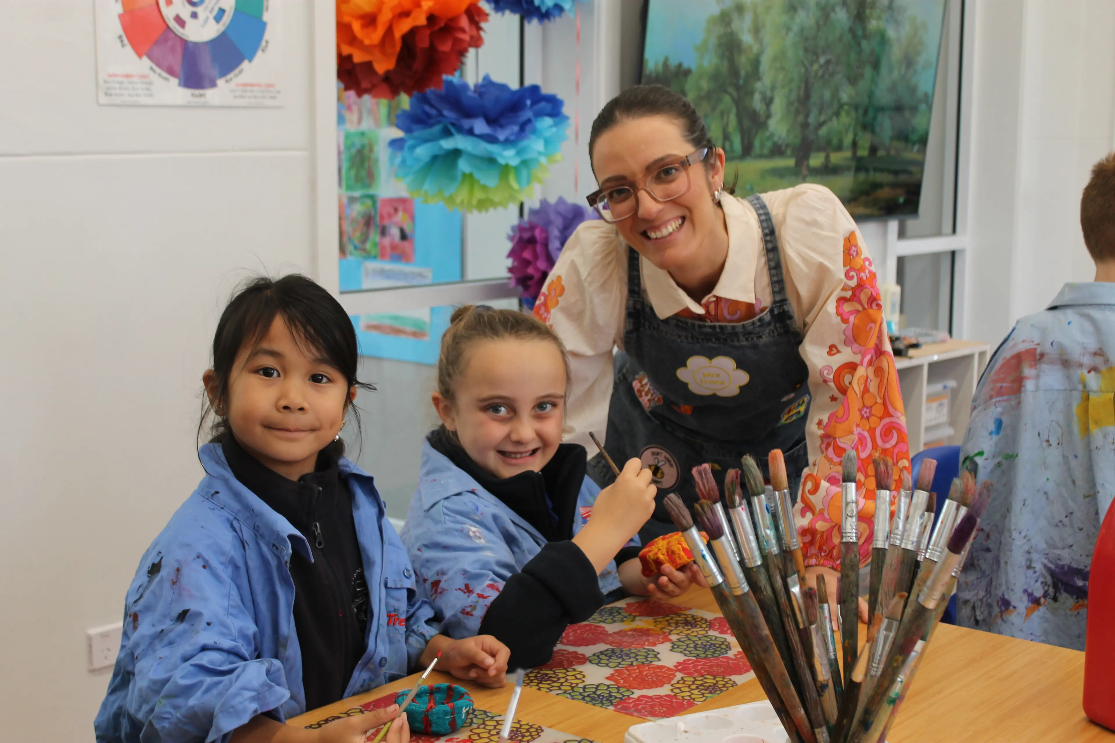 <p>ARTISTIC ELEMENT: (From left) Kyrianne Quintana and Ava Cunneen with teacher, Jenna Zamperoni-Ivone created crafty gifts for family members in the lead up to Mothers\\' Day. PHOTO: Phoebe Morgan.</p>\\n