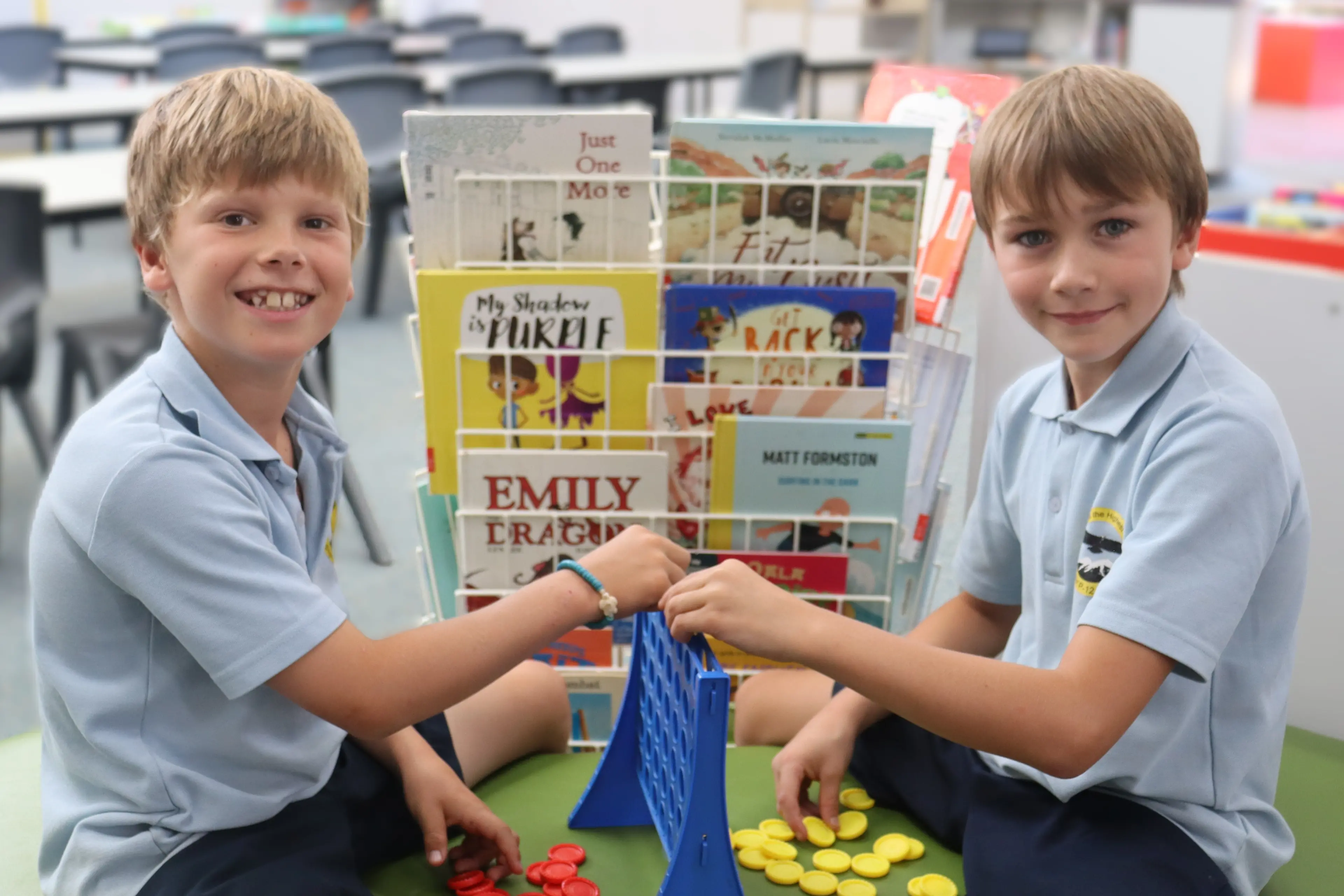 <p>LEGENDARY LATERAL MOVES: Year 4 students, Blake Comelli and Ari Fenton, played an engageing game of Connect Four during Board Games Club in the Library at lunchtime. PHOTOS: Bright P-12 College.</p>\\n