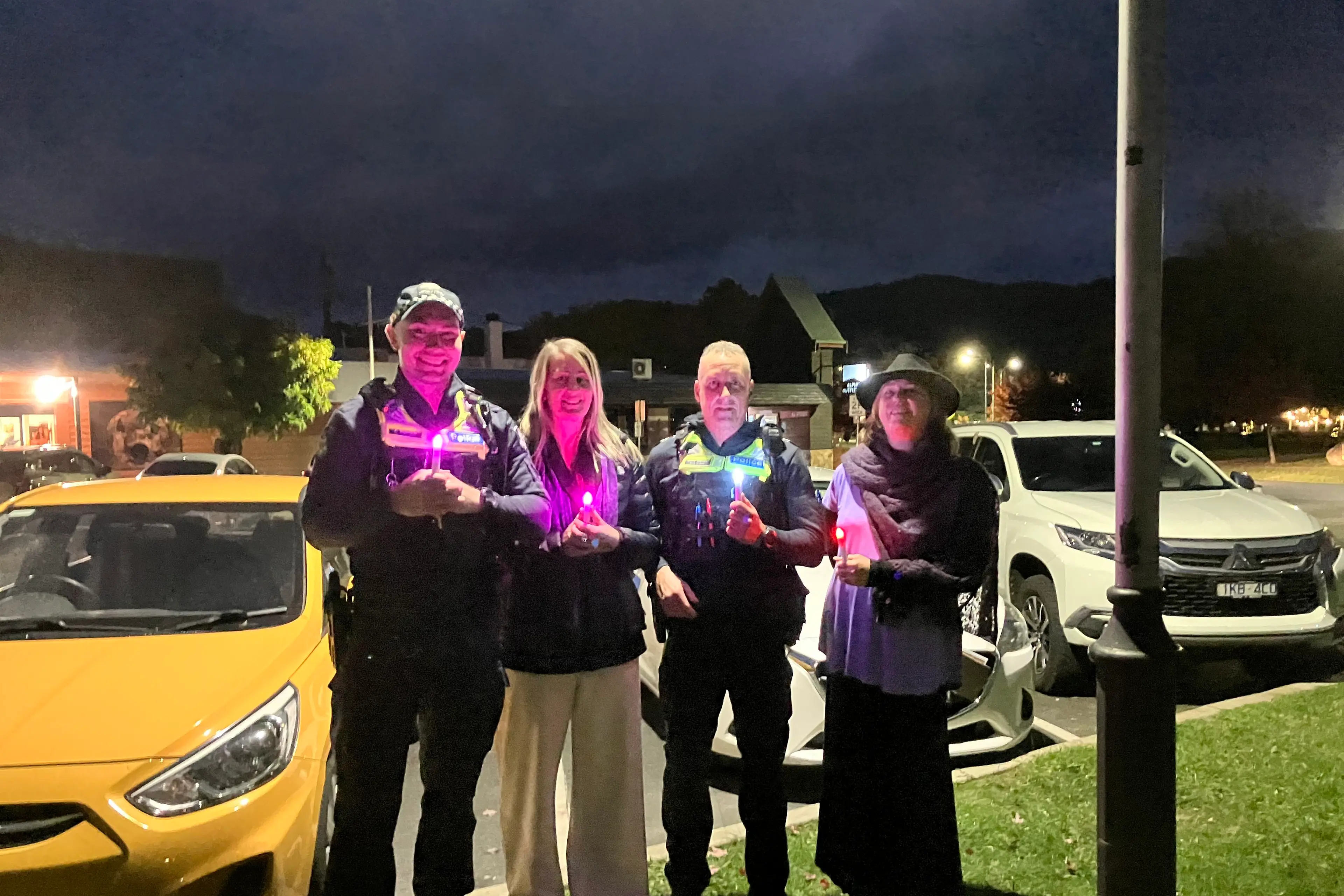 <p>TIME FOR REFLECTION: (from left) Senior Constable Allan Giggerach, Ondine Adey, Leading Senior Constable Wayne Reynolds and Trish Dixon. PHOTOS: Fay Mason.</p>\\n