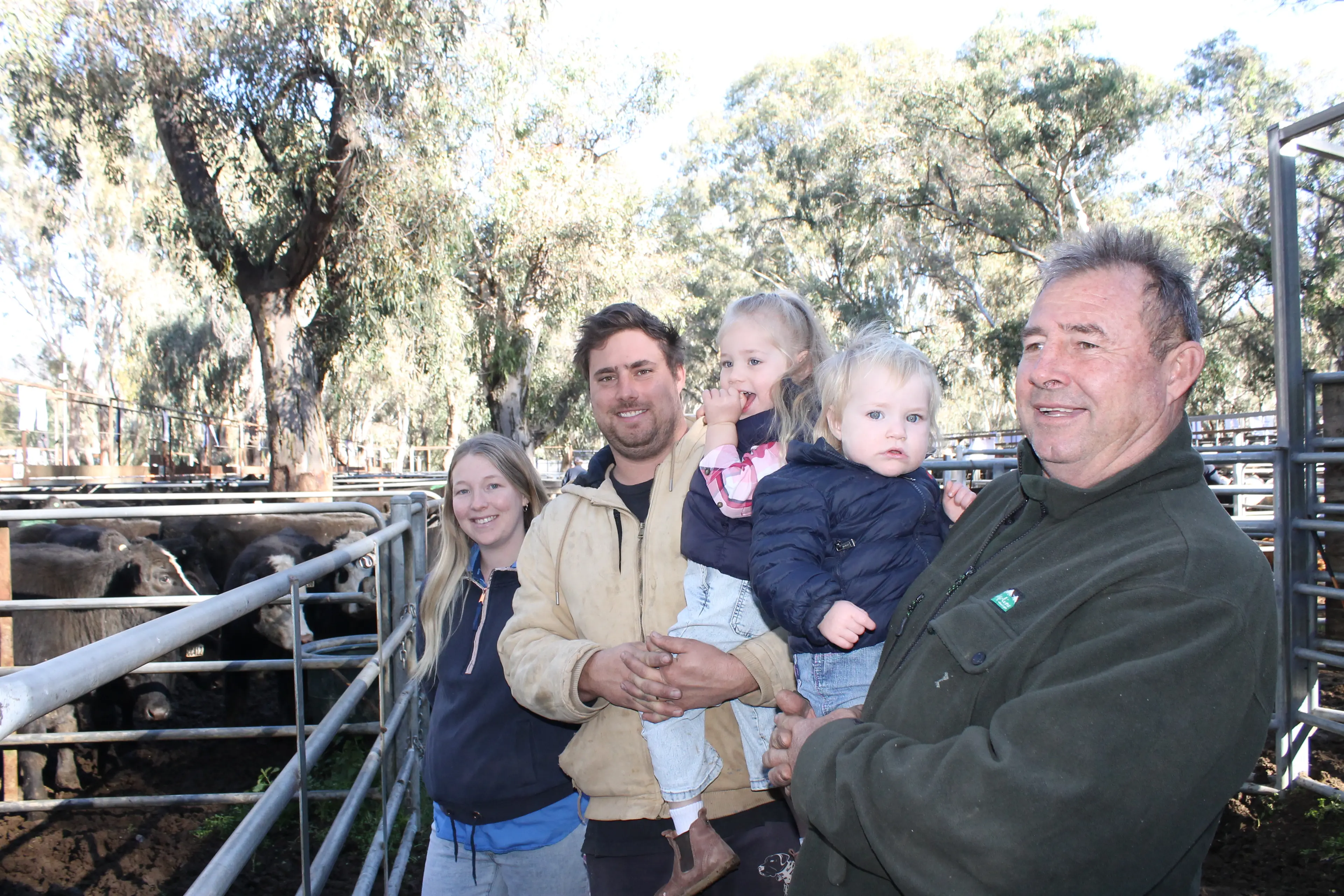 <p>FAMILY FARMING: Taneisha, Ben, Mackenzie, Miley and Peter Antonello were at Friday\\'s sale to sell 28 Angus steers. PHOTOS: Phoebe Morgan</p>\\n