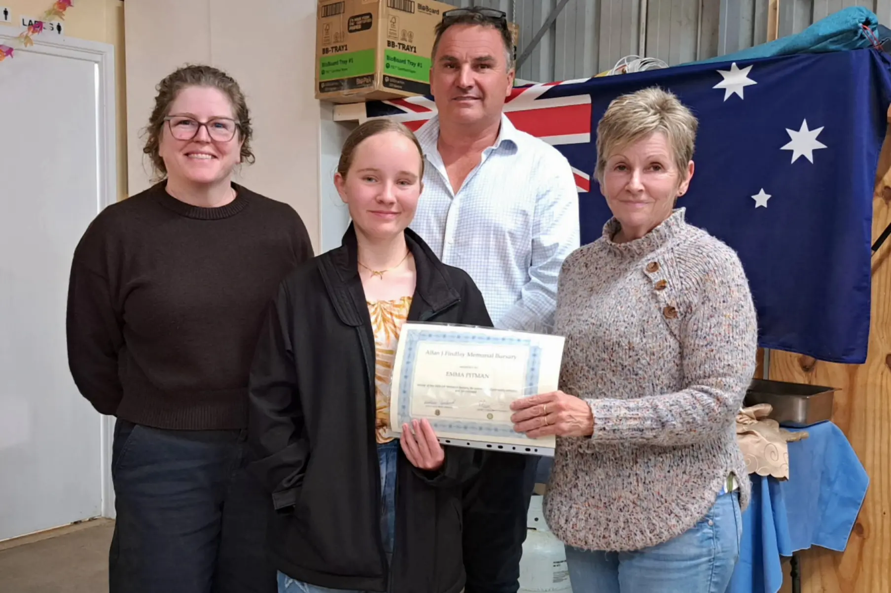 <p>BURSARY FOR EMMA: Community representative Katrina Ciolli, Emma Pitman, Rotary Club of Bright\\'s Paul Dalbosco and Lions Club of Bright\\'s Jenni Sgambelloni celebrated Emma\\'s big night after winning this year\\'s Al J Findlay Memorial Bursary. PHOTO: Bright Lions Club</p>\\n