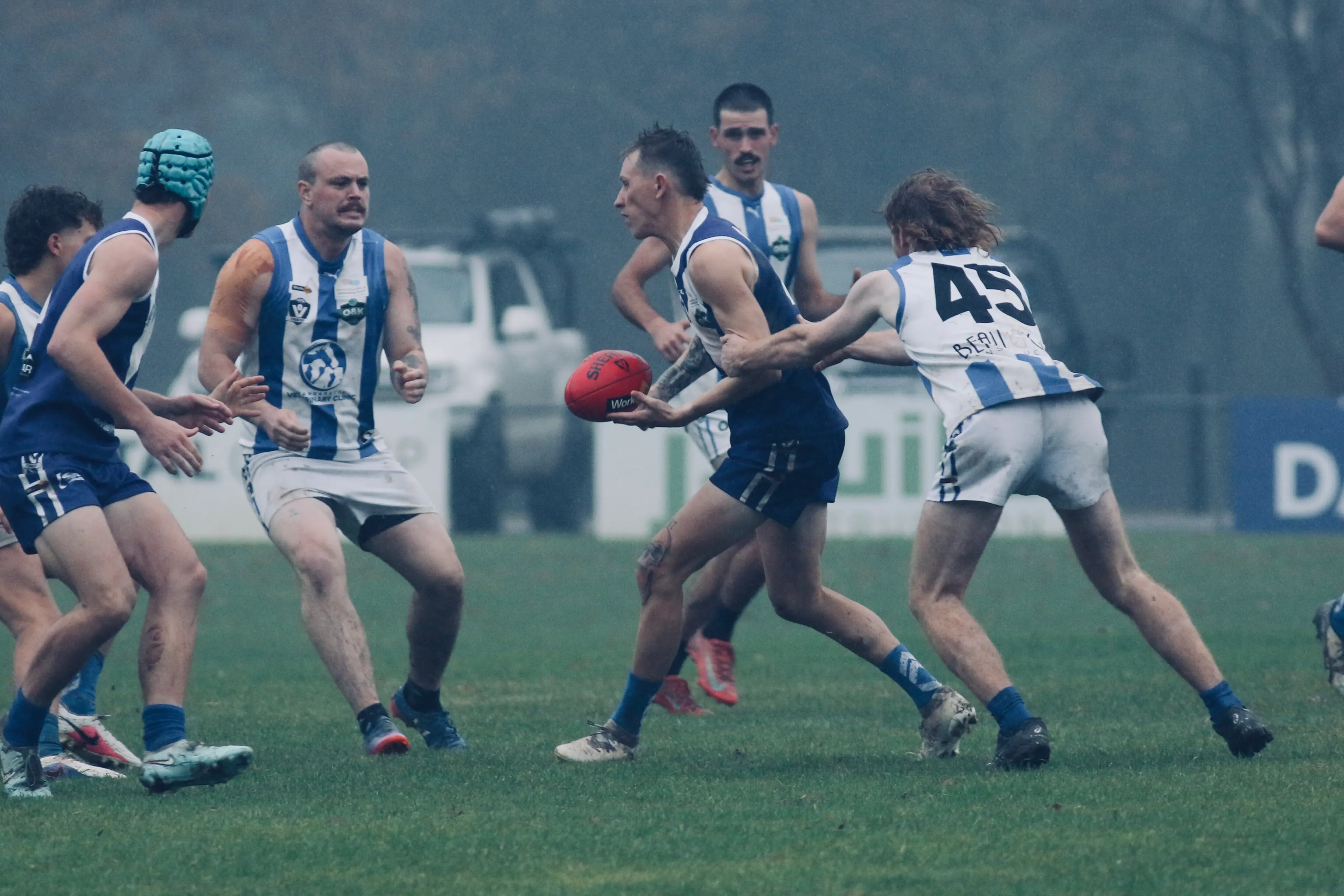 <p>TOUGH CONDITIONS: Chad Martin finds his hands in the deluge at Pioneer Park on Saturday. PHOTO: Richard Xerri</p>\\n