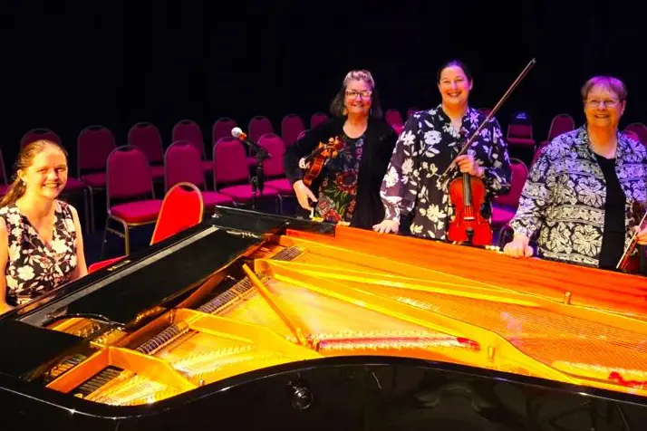 <p>ALL IN TUNE: Emma Lang (pianist), Sarah Brindley, Carolyne Amery and Margaret Hurd, from the Wangaratta Symphony Orchestra put on a perfect show at the 13 May \\'Steinway on Stage\\' performance at the Wangaratta Performing Arts Centre. PHOTO: Joshua Lang.</p>\\n