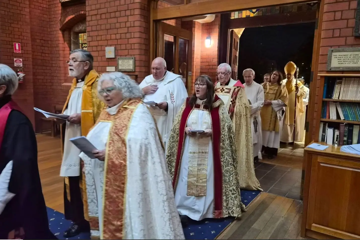 <p>GATHERING TOGETHER: Wangaratta diocese clergy proceed into Holy Trinity Cathedral during celebrations around synod last month.</p>\\n