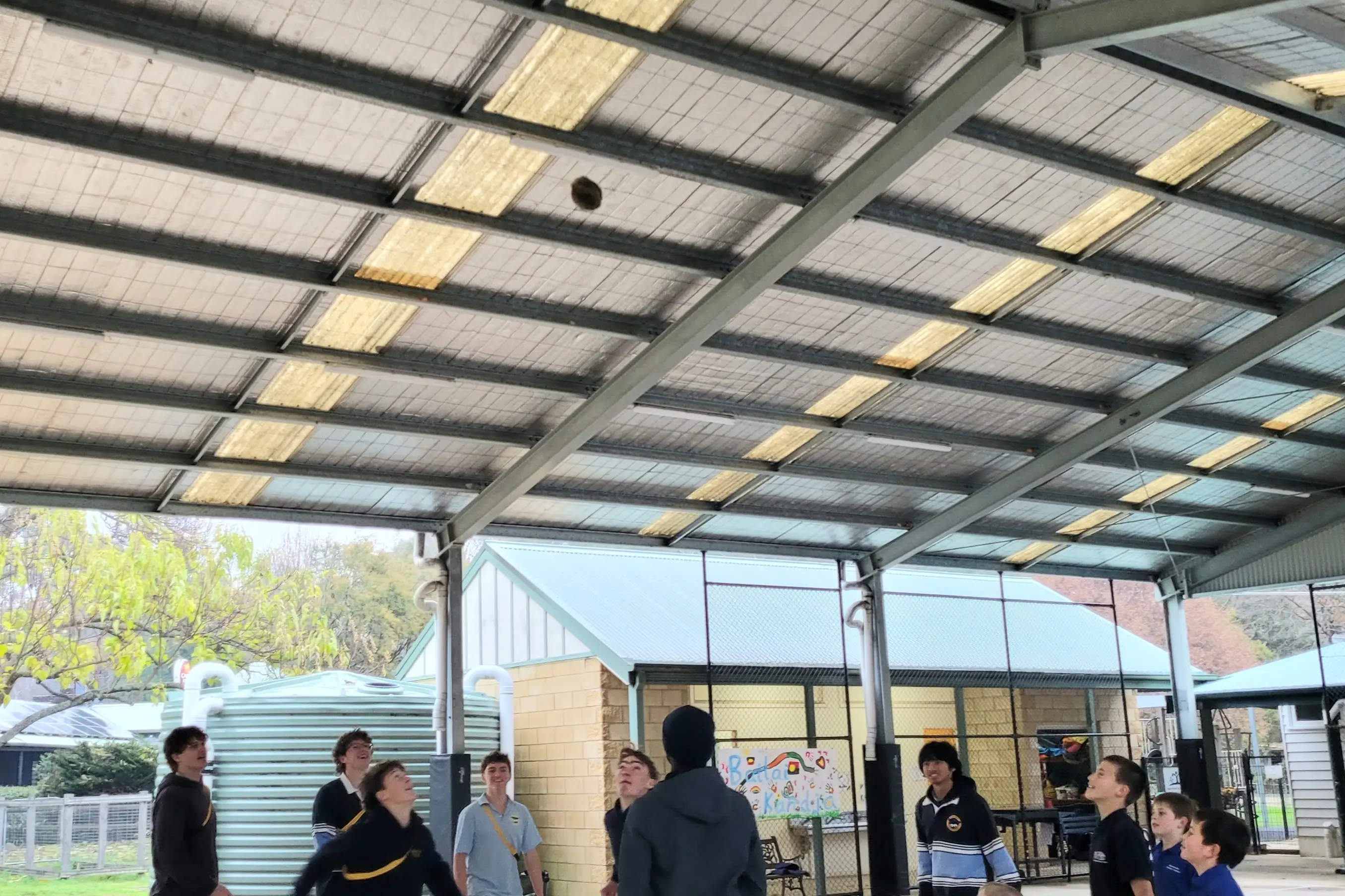 <p>LITERAL SKIN IN THE GAME: A spirited game of Marngrook took place among students and guests, with the use of a djawa; a possum-skin ball. PHOTOS: Harrietville Primary School.</p>\\n