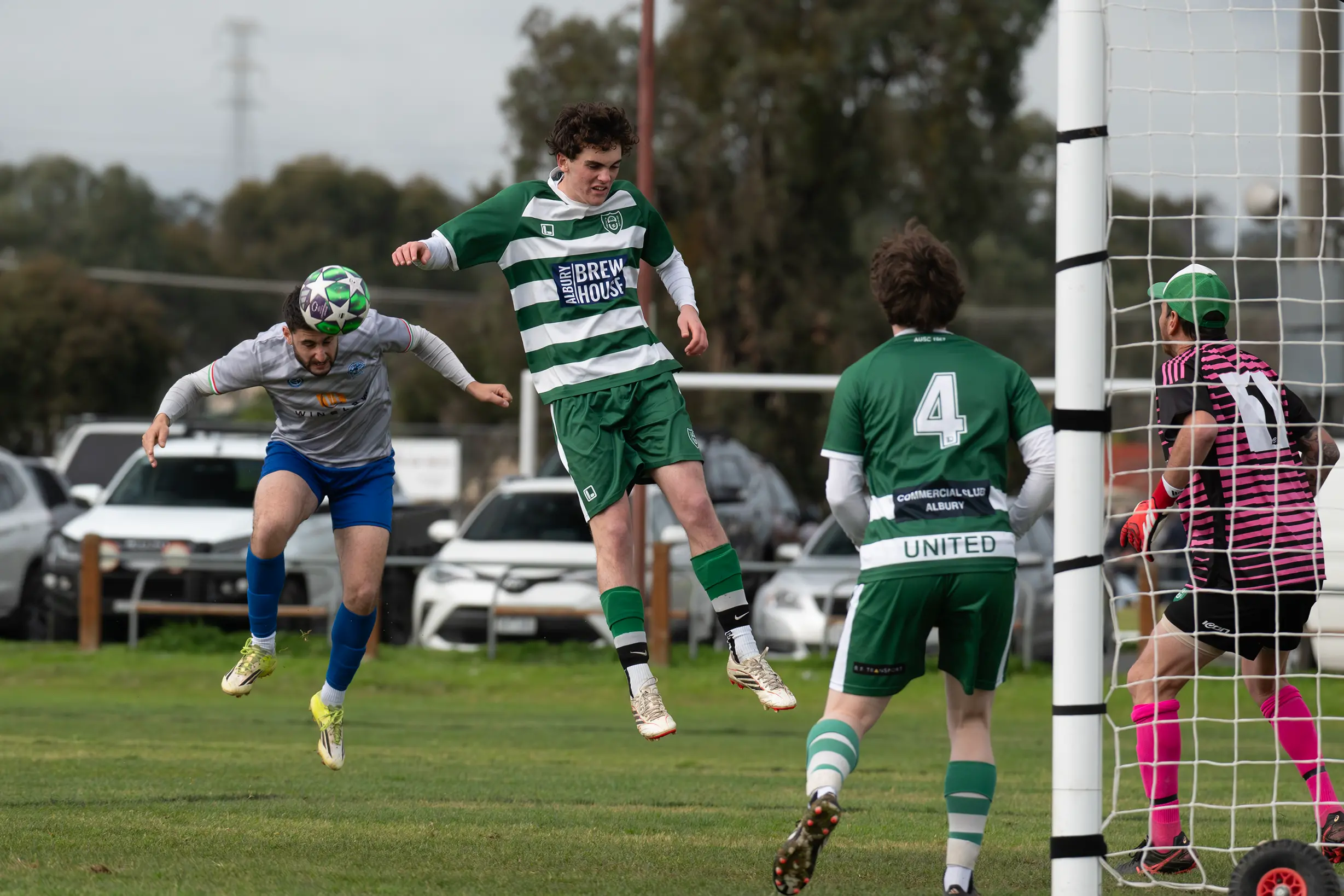 <p>HEADER: Tom La Spina gets in the perfect position to head the ball in.</p>\\n
