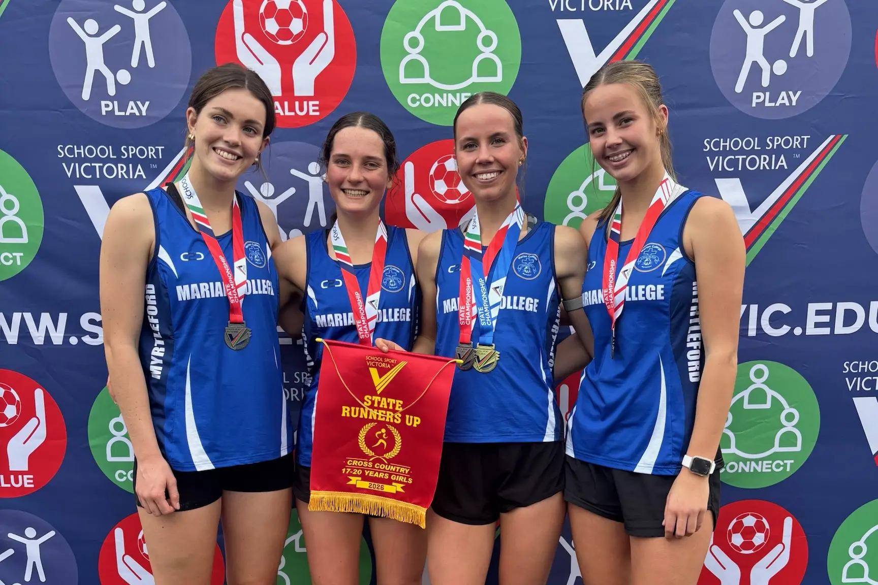 <p>STELLAR RUNS: Marian College\\'s Gemma Corcoran (left), Eliza Burke, Jade Hazeldine and Zahra Hazeldine accomplished a school-first last week, winning Marian\\'s first-ever School Sport Victoria State Flag coming runner-up as a team in the girls 17-20 State Cross Country Championships in Melbourne. Jade would go on to win the individual event, her second State Cross Country title.</p>\\n