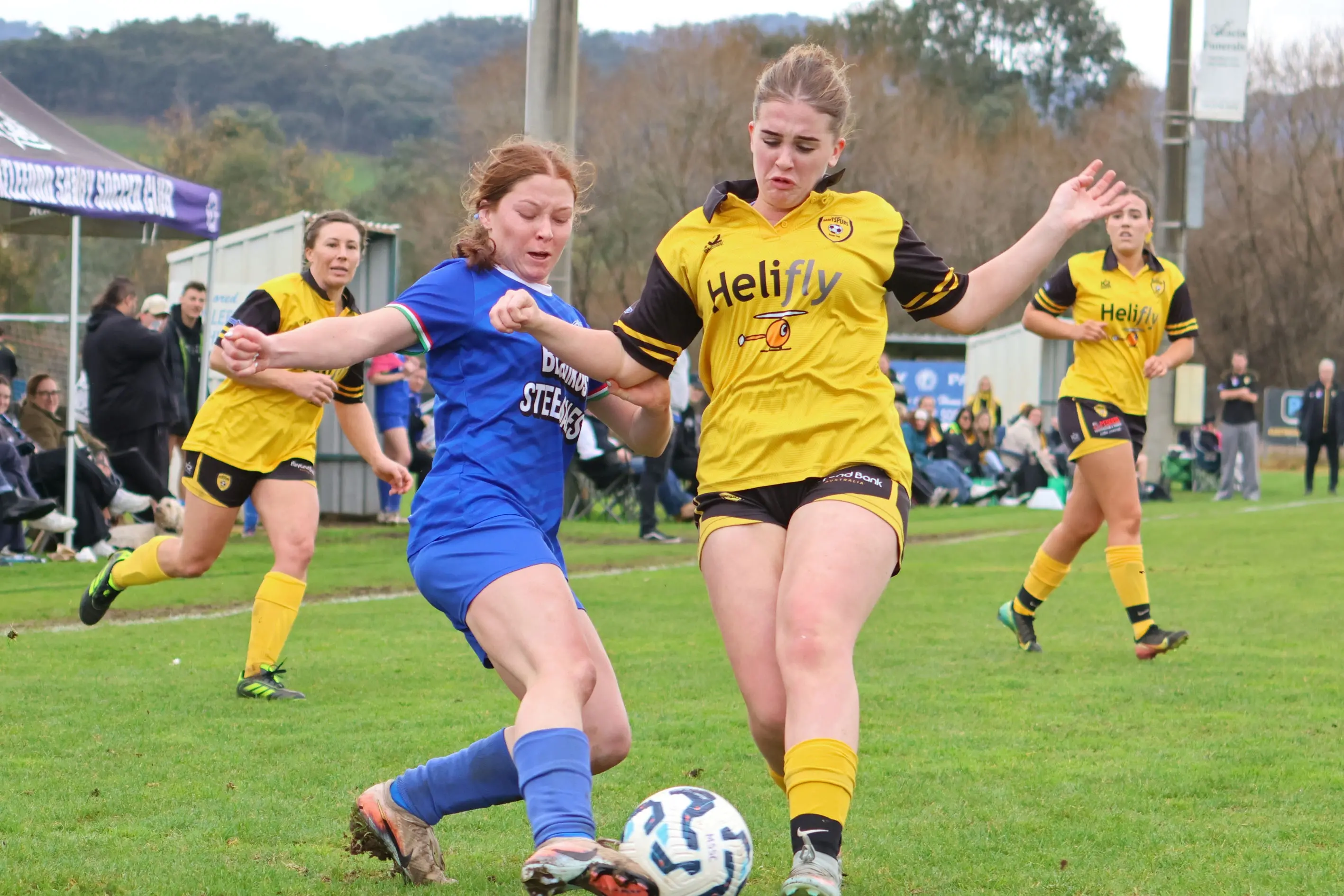 <p>CHALLENGE: Lily Notarianni goes for the ball in Myrtleford\\'s draw with Albury Hotspurs. PHOTOS: Janet Watt</p>\\n