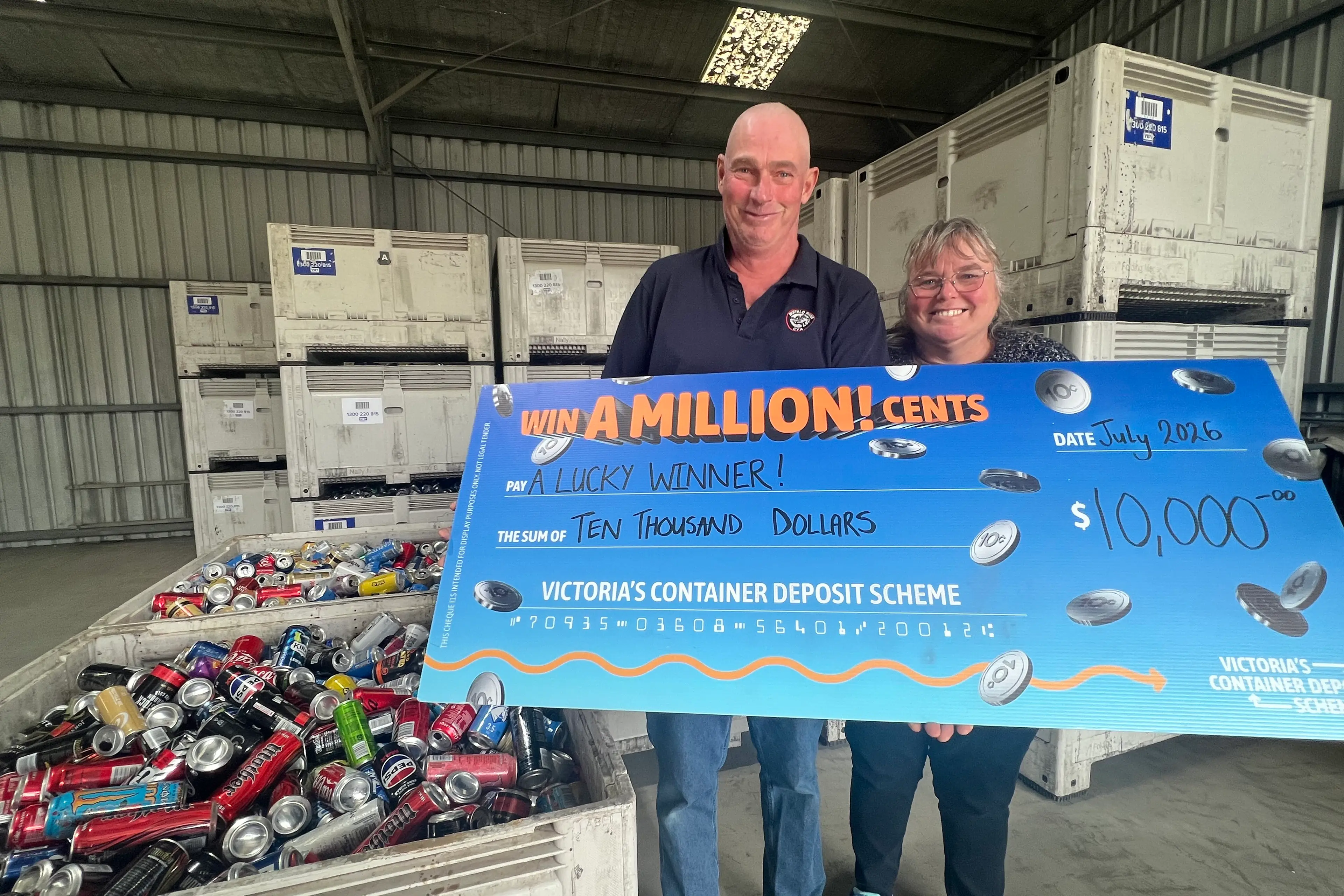 <p>WINNERS: Myrtleford\\'s Trevor and Jo McKibbin won $10,000 in the Victoria Container Deposit Scheme\\'s recent \\u2018Win a Million Cents\\u2019 competition. PHOTO: Jeff Zeuschner.</p>\\n