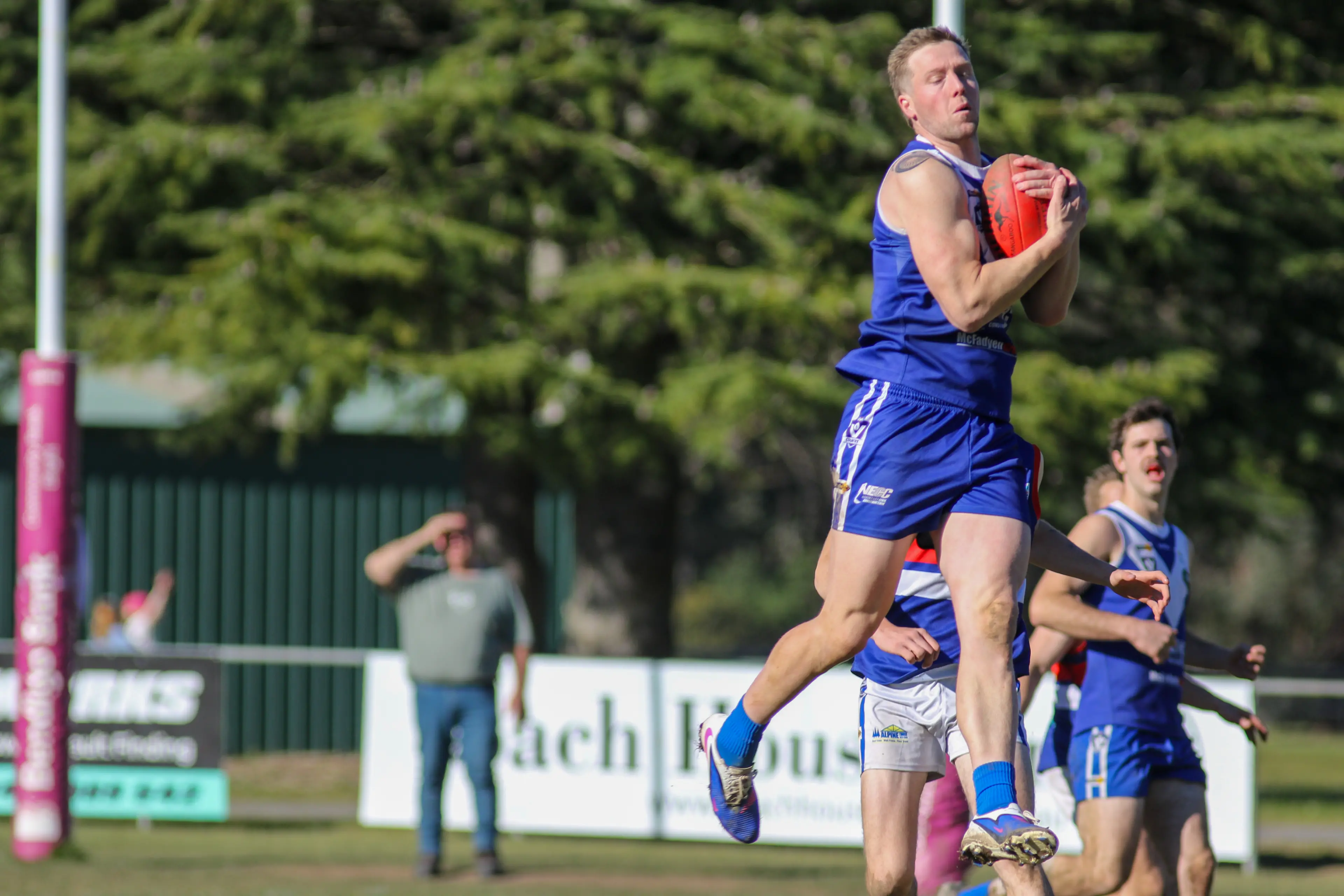 <p>TARGET FOUND: Luke Quirk takes a mark inside forward 50 against Tarrawingee. PHOTOS: Richard Xerri</p>\\n