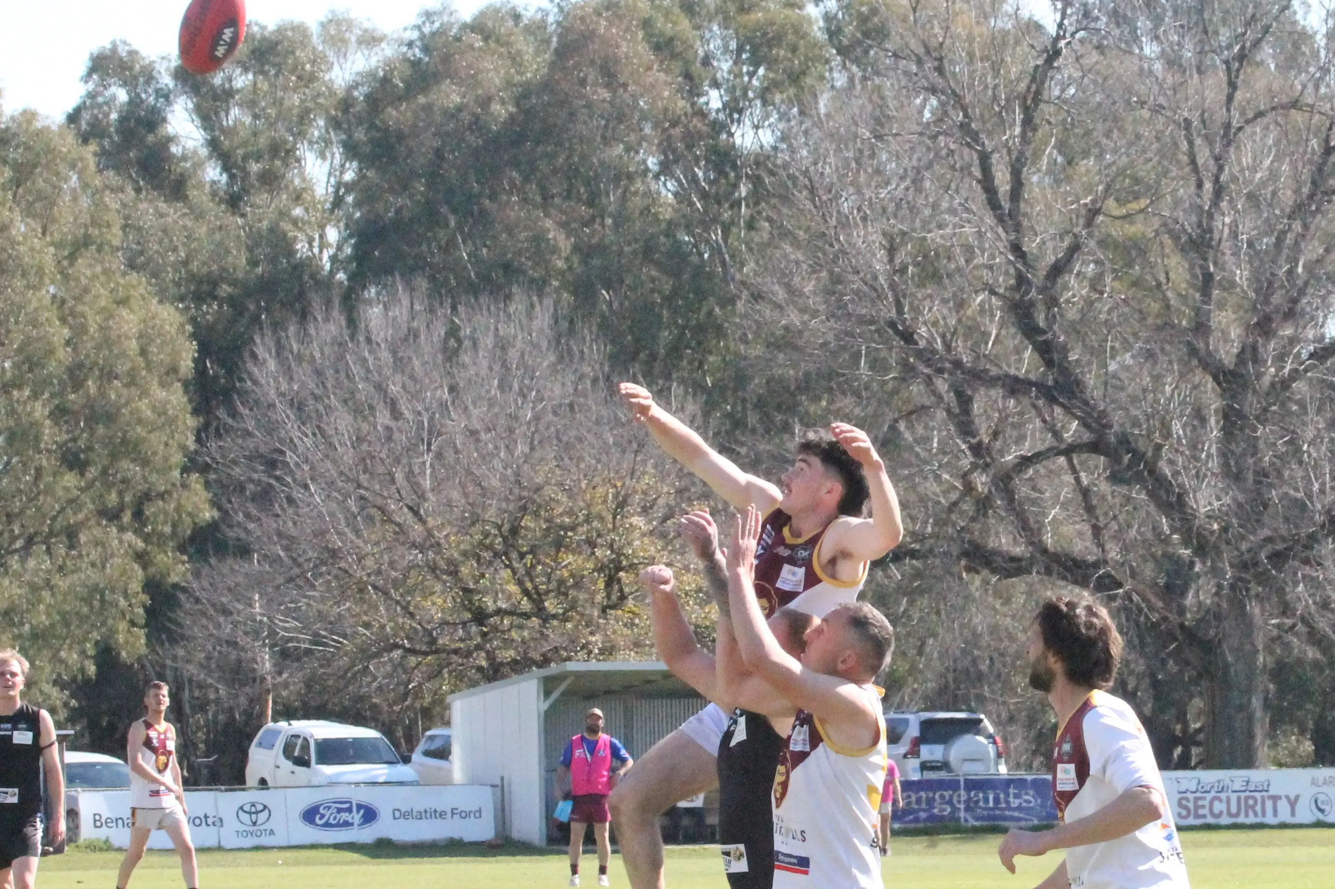 <p>LAUNCH: Ryley Skahill flies in the contest during the reserves match. PHOTO: Lachy Moore</p>\\n