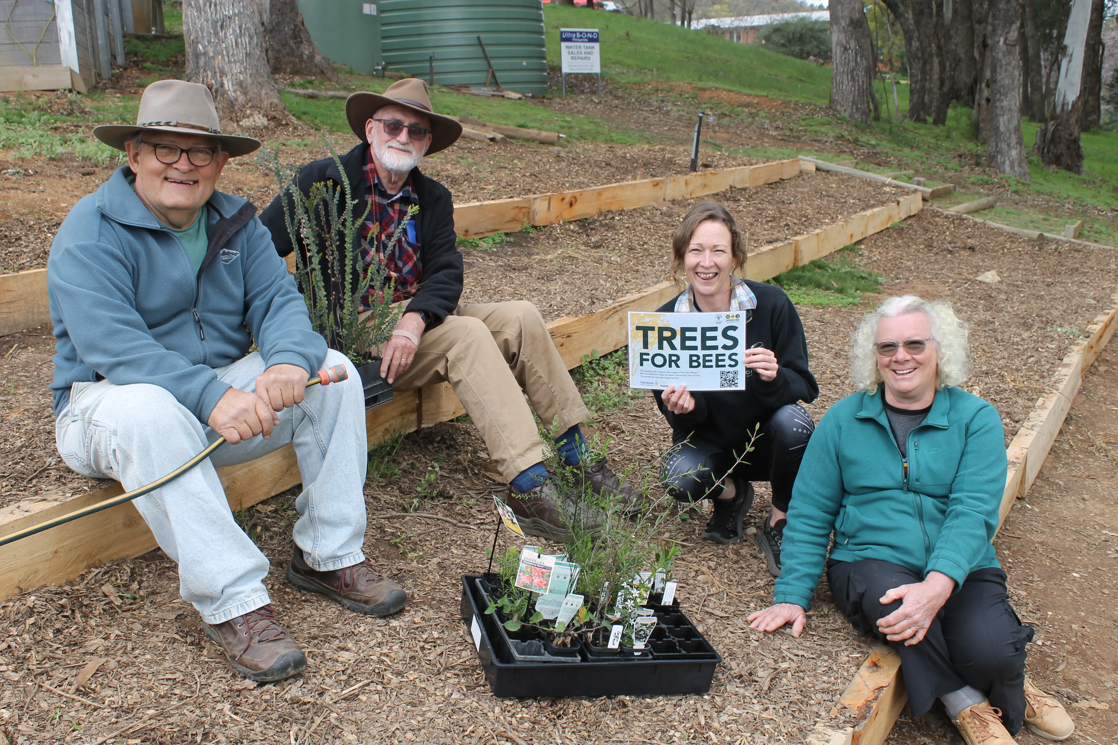 <p>WHAT\\'S THE BUZZ? Myrtleford Community Garden members including (from left) president Paul Reser, David Gillieson, secretary Belinda Ramia and Therese Graham, are buzzing after receiving funding to plant a new garden of pollinator-friendly plants. PHOTO: Phoebe Morgan</p>\\n
