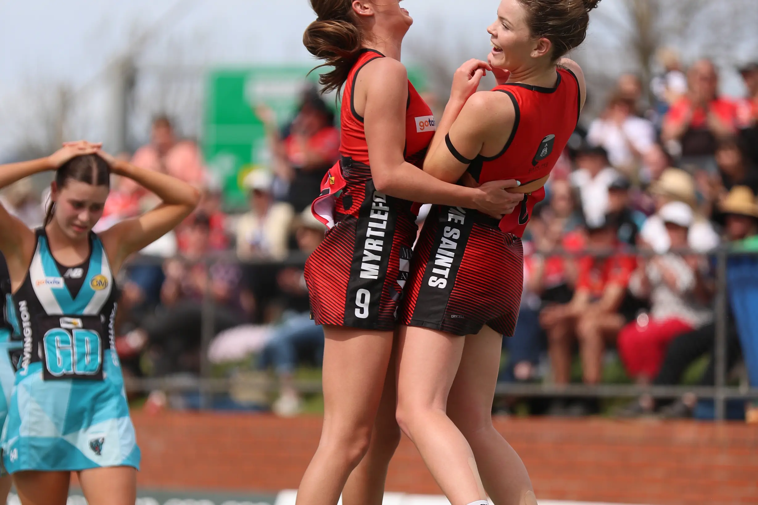 <p>WE\\'RE OFF TO THE BIG ONE: Zahra Hazeldine and Milla Corcoran leap for joy after winning their way to a grand final this Sunday. PHOTO: Melissa Beattie.</p>\\n