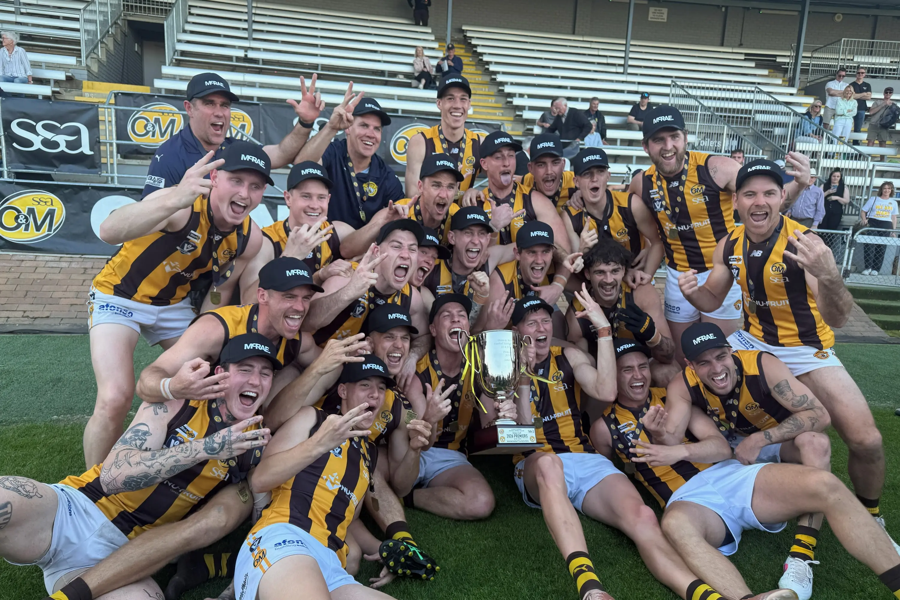 <p>DYNASTY MADE: For the third time in as many years, Wangaratta Rovers are O&M senior football premiers. PHOTOS: Melissa Beattie.</p>\\n