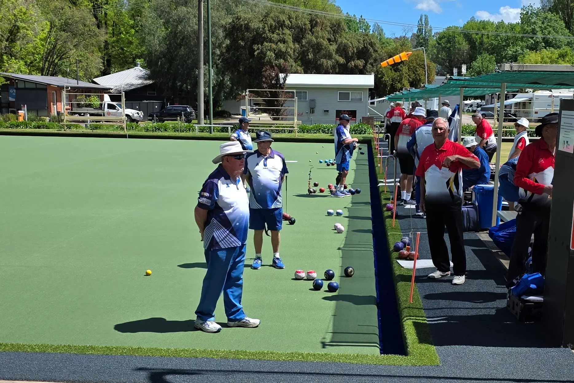 <p>NEW CARPET: Myrtleford B1 and B2 sides were the first to test out the new synthetic surface at Myrtleford Bowls Club in their opening round pennant games on Saturday.</p>\\n