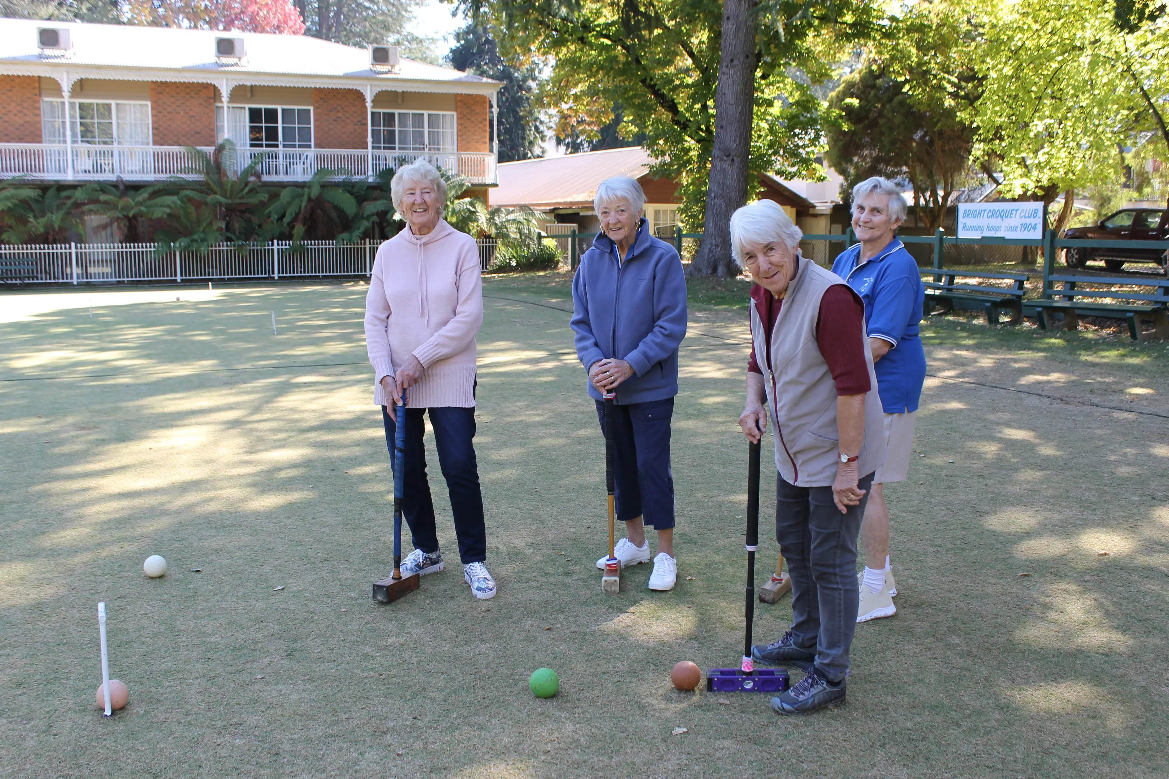 <p>urse or two, with local Bright Crocquet Club members including (from left) Joan Mackenzie, Pam Hardy, Jan Morris and Heather Maddison at this year\\'s Victorian Seniors\\' Festival BCC \\'Come & Try Day\\'. PHOTO: Phoebe Morgan</p>\\n