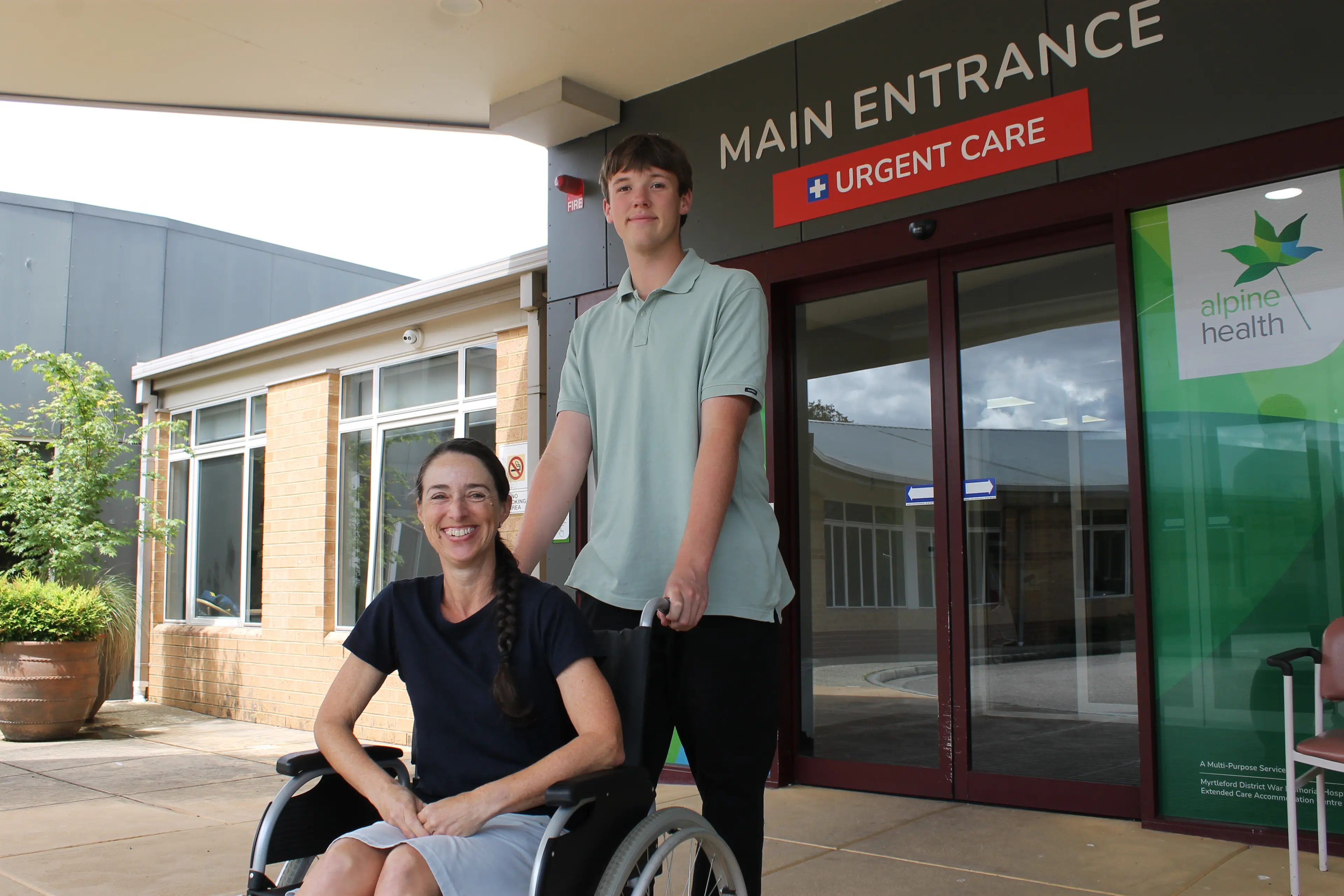 <p>ALL IN A DAY\\'S WORK: After doing the rounds at Alpine Health, Jacob McAuliffe took a break and wheeled his instructor for the day, physiotherapist Fiona McLennan in a lap around the ED. PHOTO: Phoebe Morgan</p>\\n